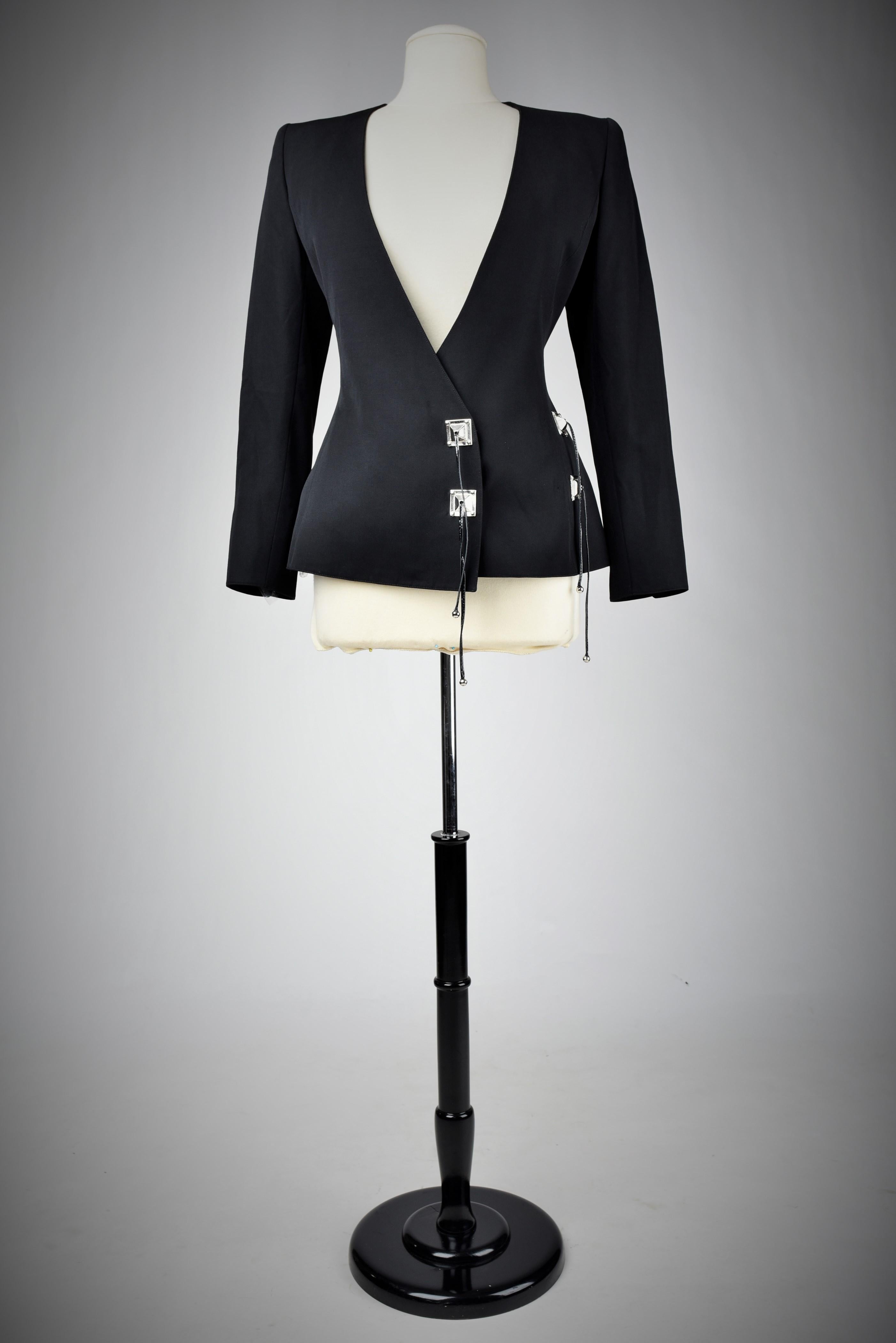 Black Tergal Tuxedo Jacket by Claude Montana Circa 1990 For Sale 2