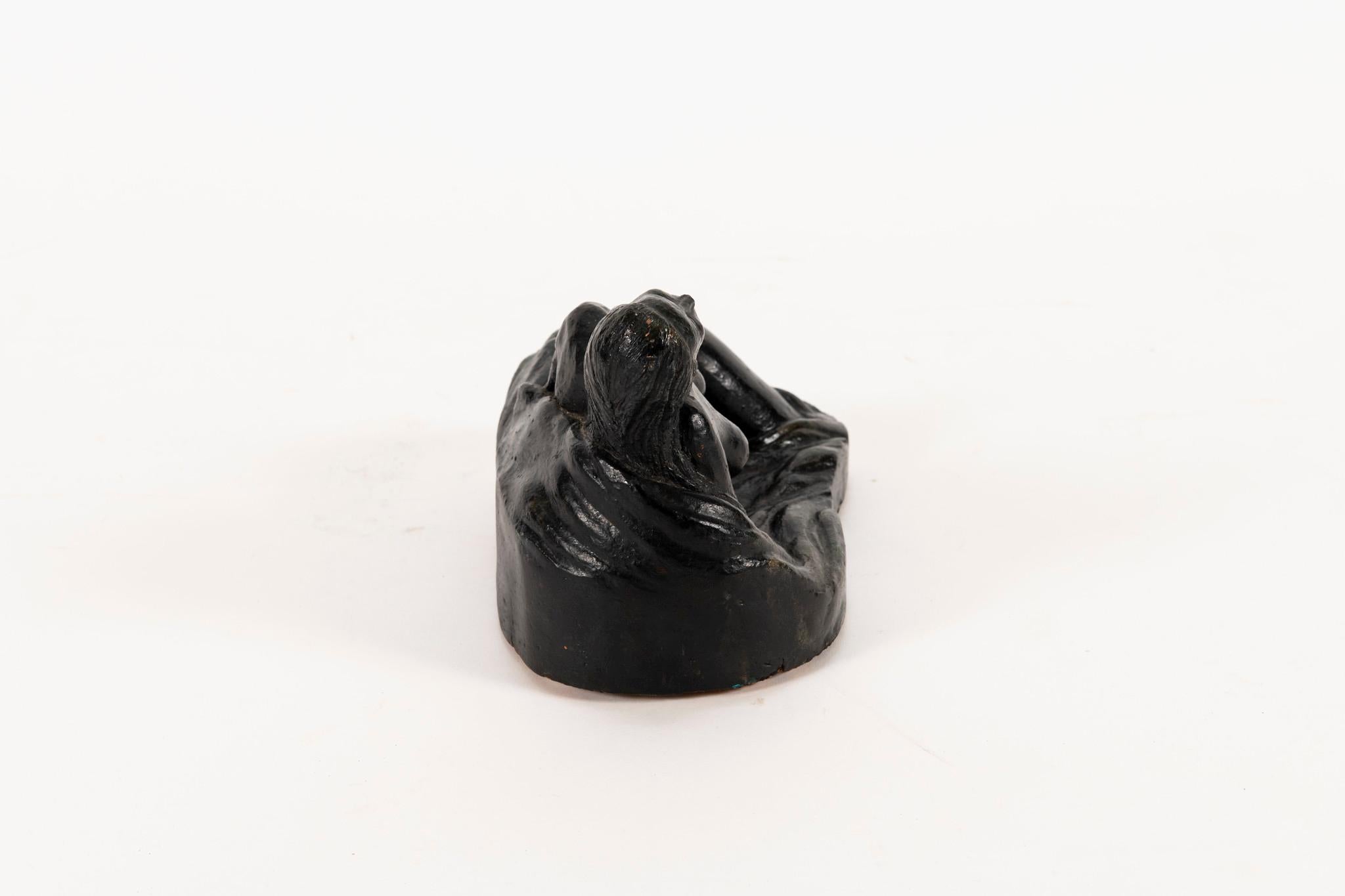 French Black Terra Cotta Clay Figurative Sculpture