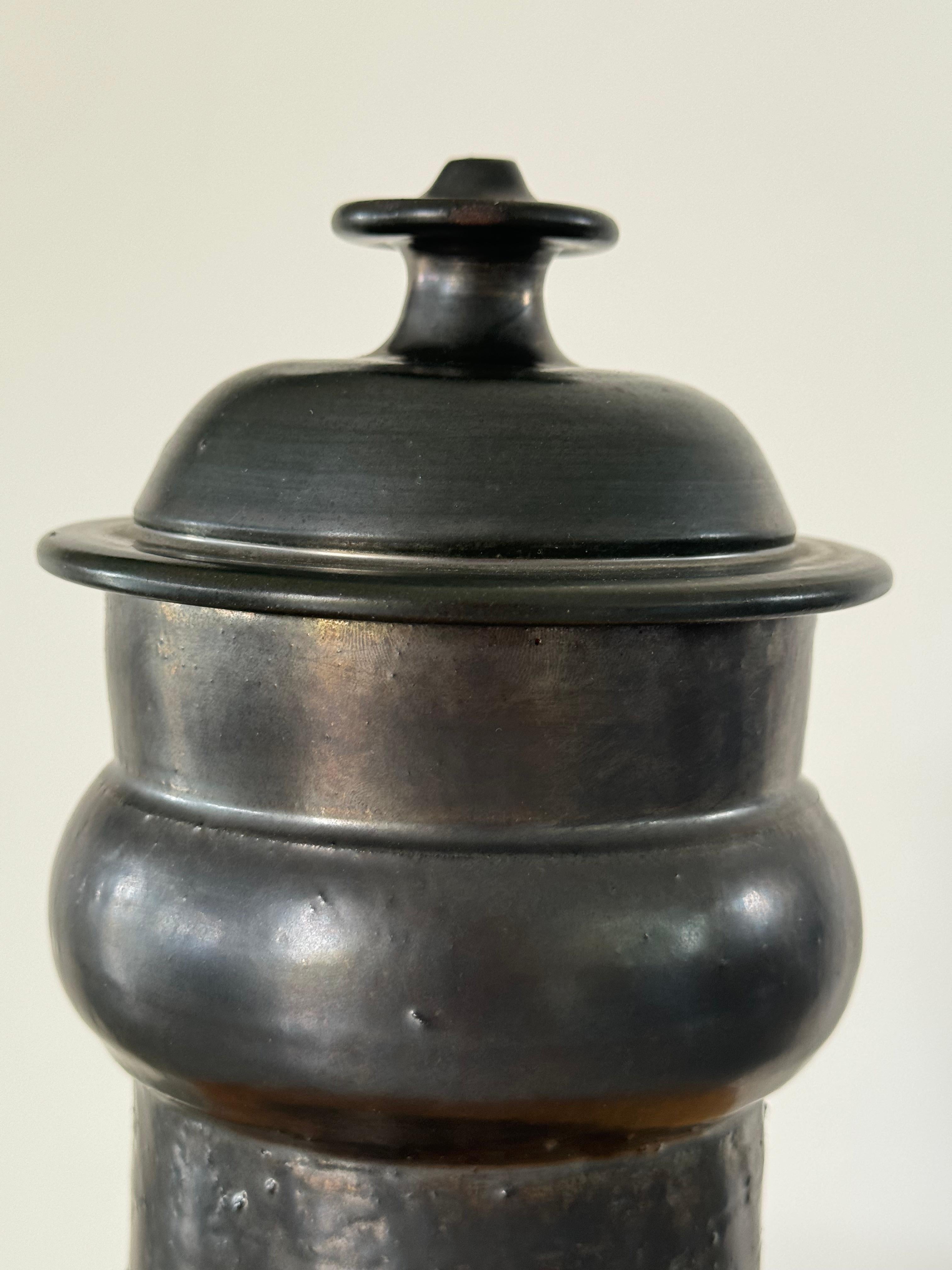 Black terracotta pot signed Jean Marais in Vallauris, France circa 1970s For Sale 3