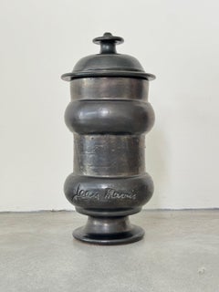 Black terracotta pot signed Jean Marais in Vallauris, France circa 1970s