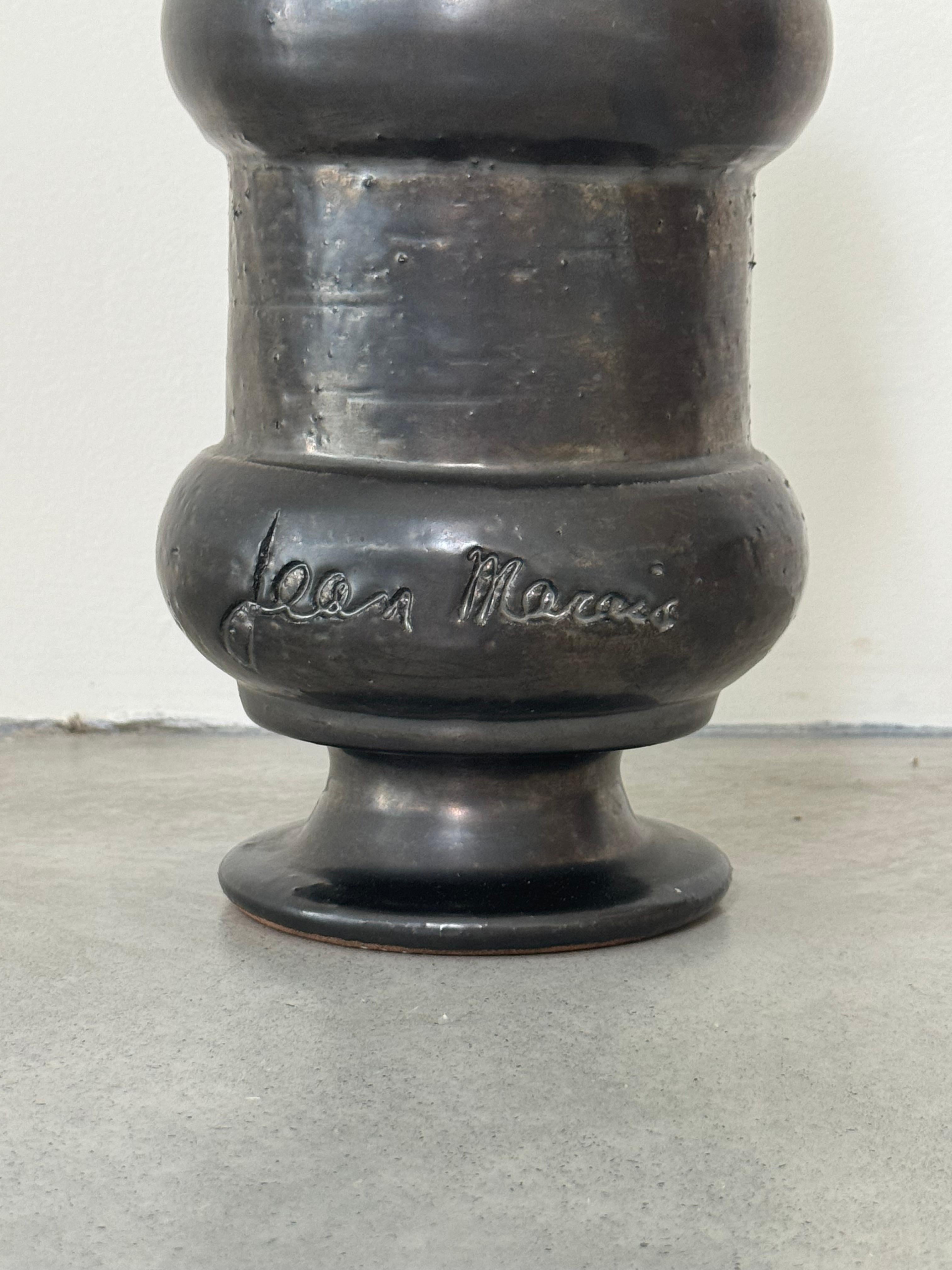 French Provincial Black terracotta pot signed Jean Marais in Vallauris, France circa 1970s For Sale