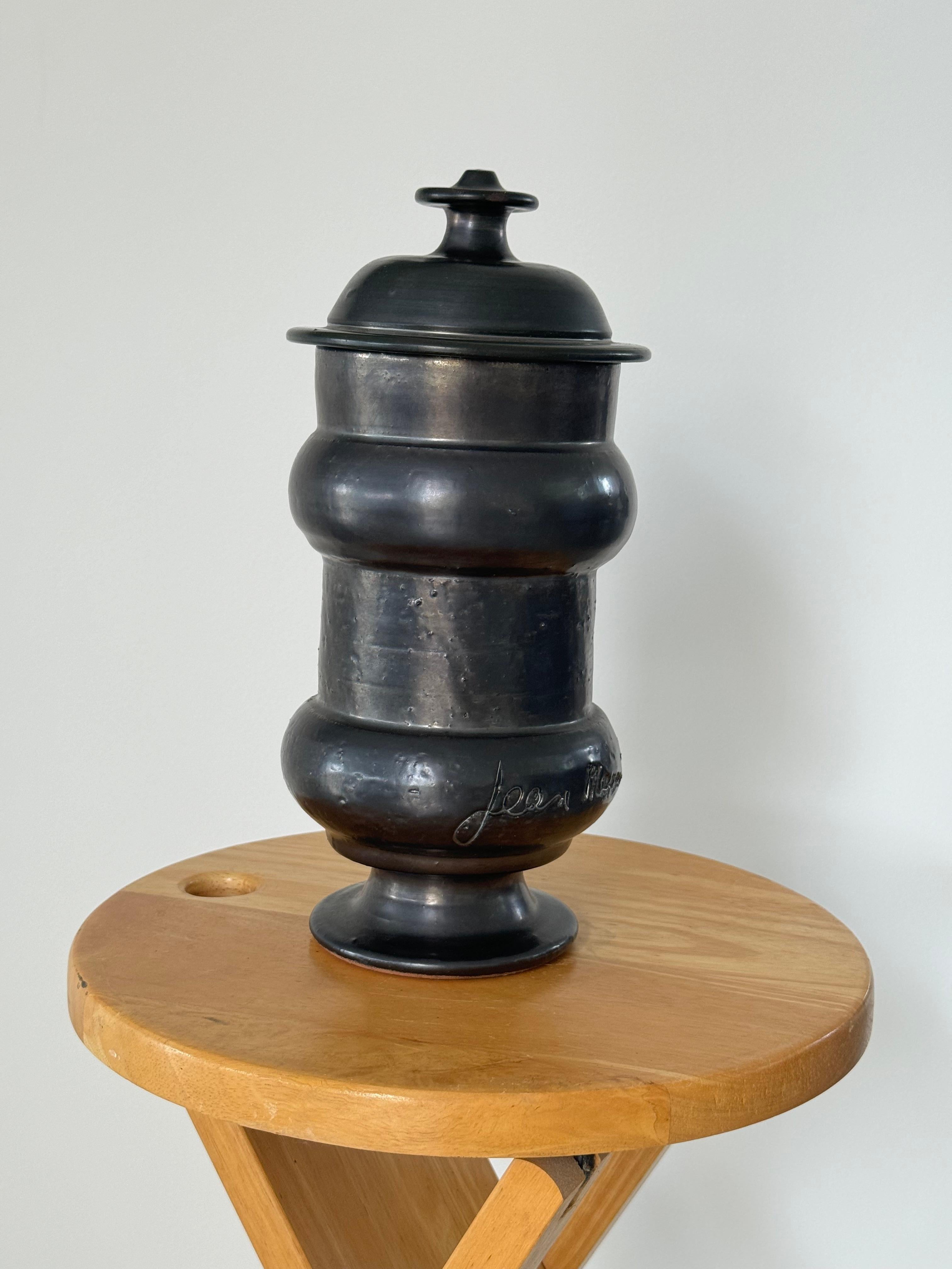 Terracotta Black terracotta pot signed Jean Marais in Vallauris, France circa 1970s For Sale
