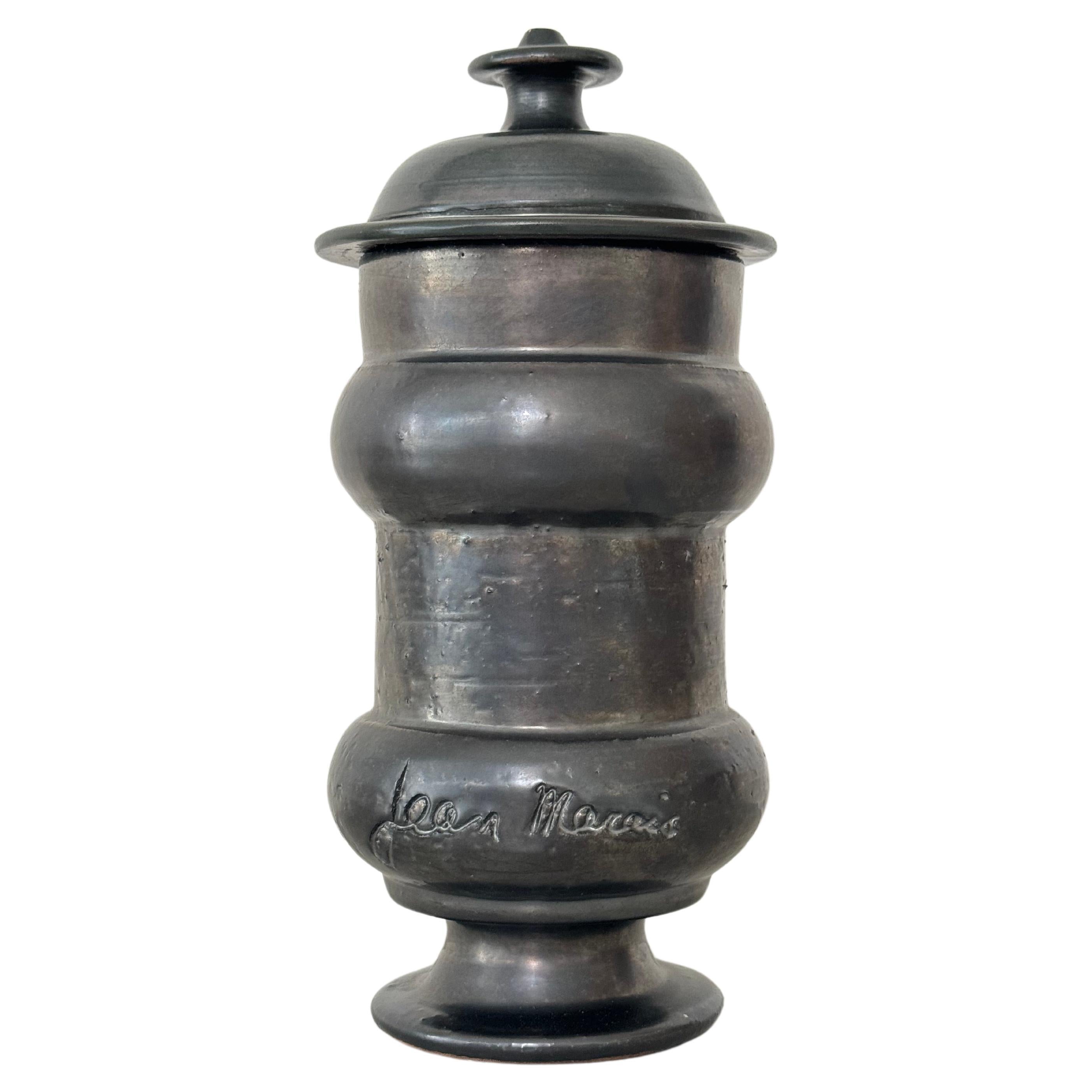 Black terracotta pot signed Jean Marais in Vallauris, France circa 1970s