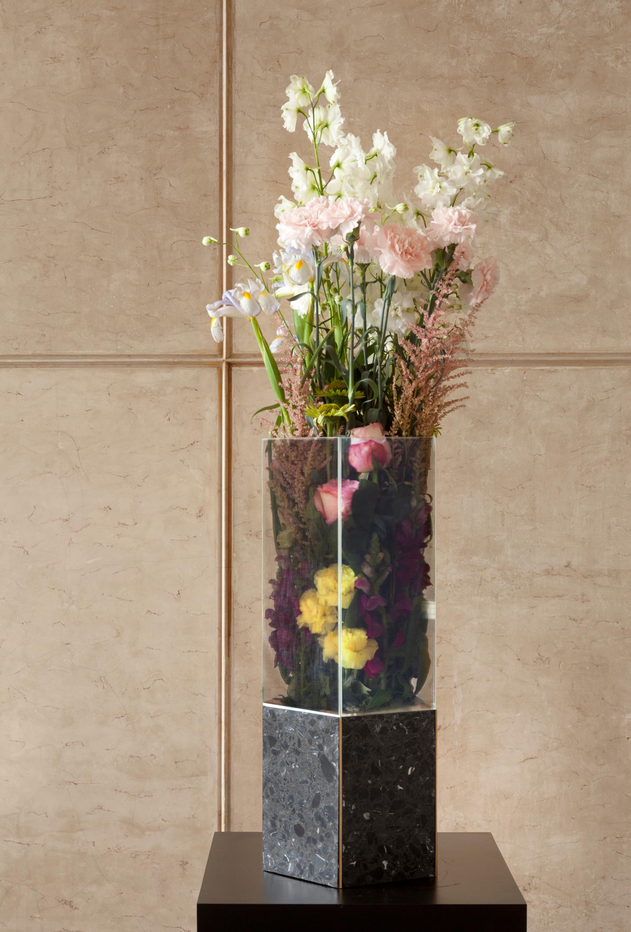 Post-Modern Black Terrazo Pentagonal Narcissus Vase by Tino Seubert For Sale