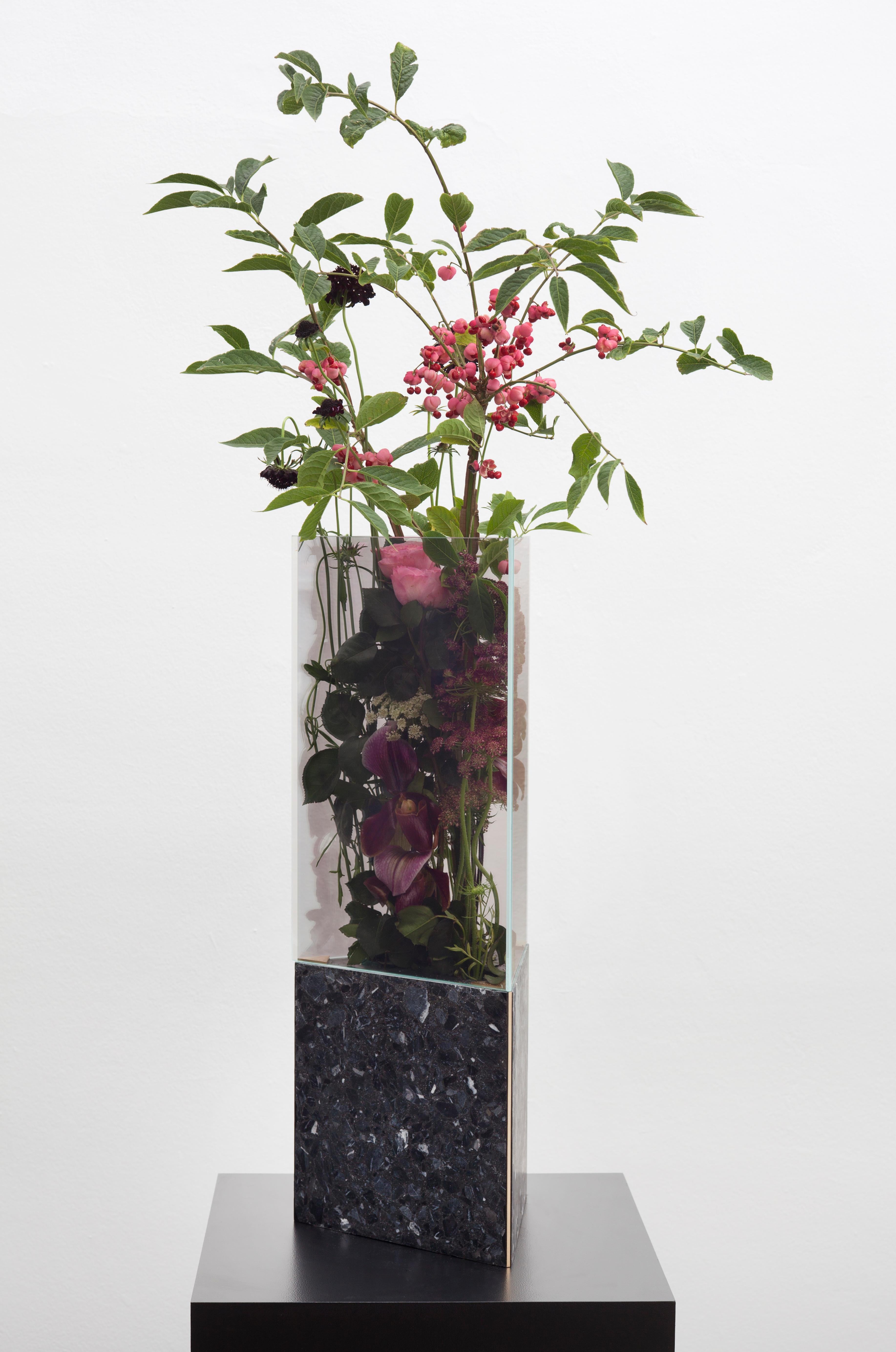 Post-Modern Black Terrazo Triangular Narcissus Vase by Tino Seubert For Sale