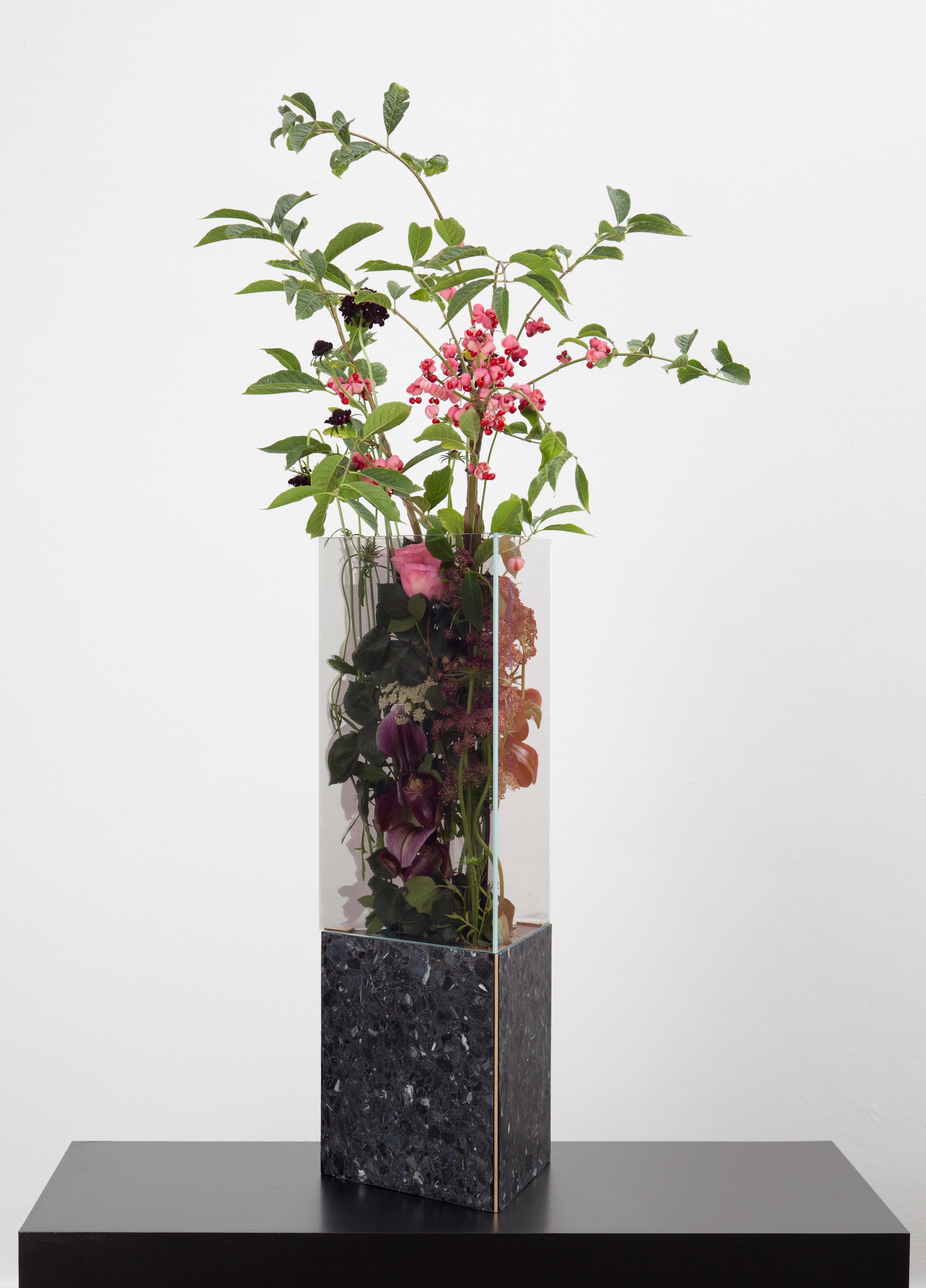 British Black Terrazo Triangular Narcissus Vase by Tino Seubert For Sale