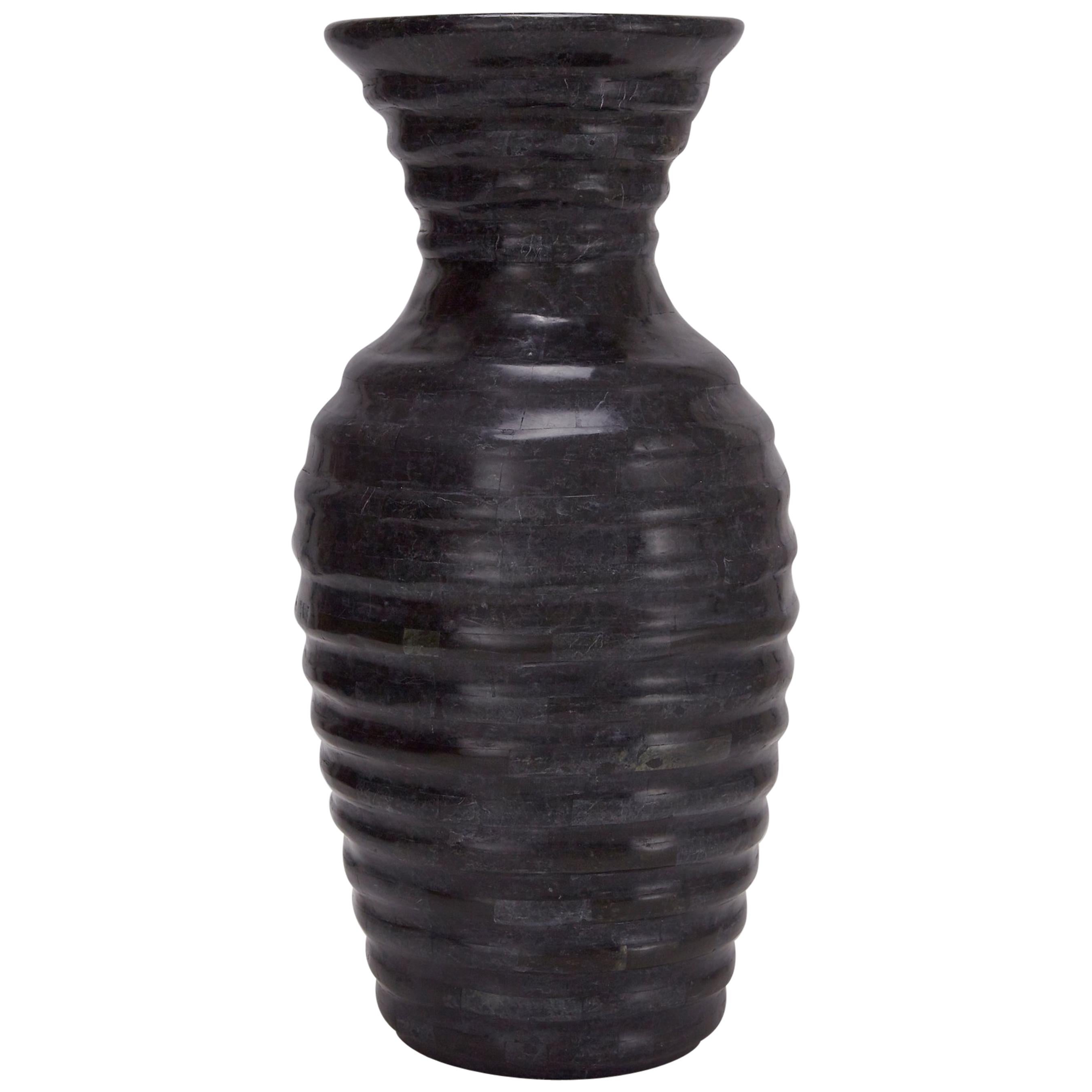 Black Tessellated Stone "Terraced" Vase, 1990s For Sale