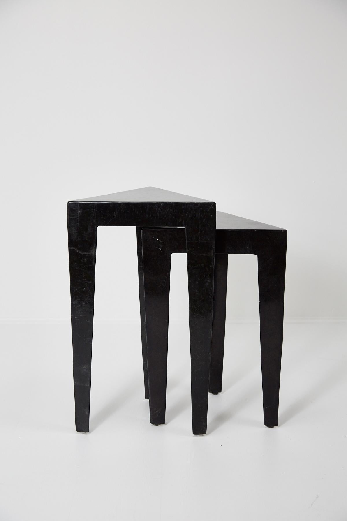 Black Tessellated Stone Triangular Nesting Tables, 1990s For Sale 2