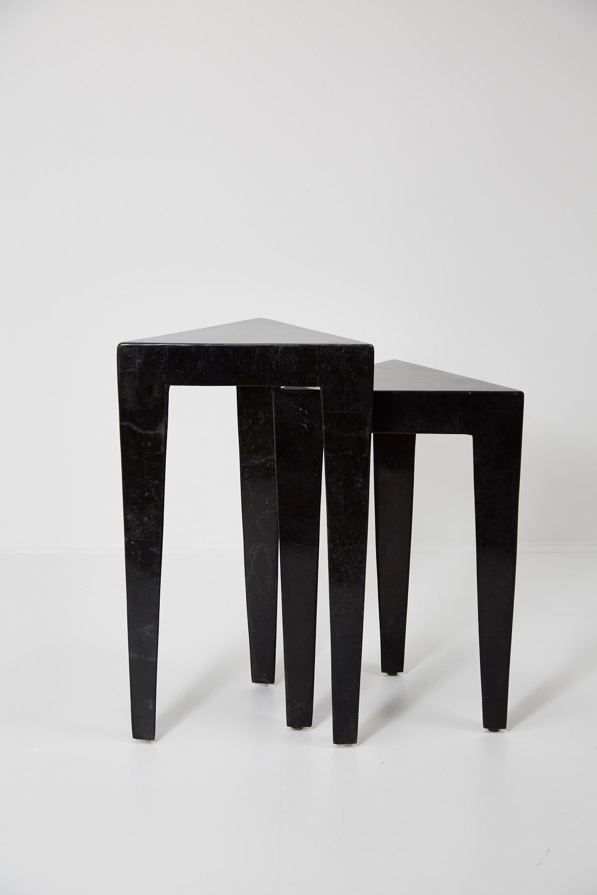 Black Tessellated Stone Triangular Nesting Tables, 1990s For Sale 3