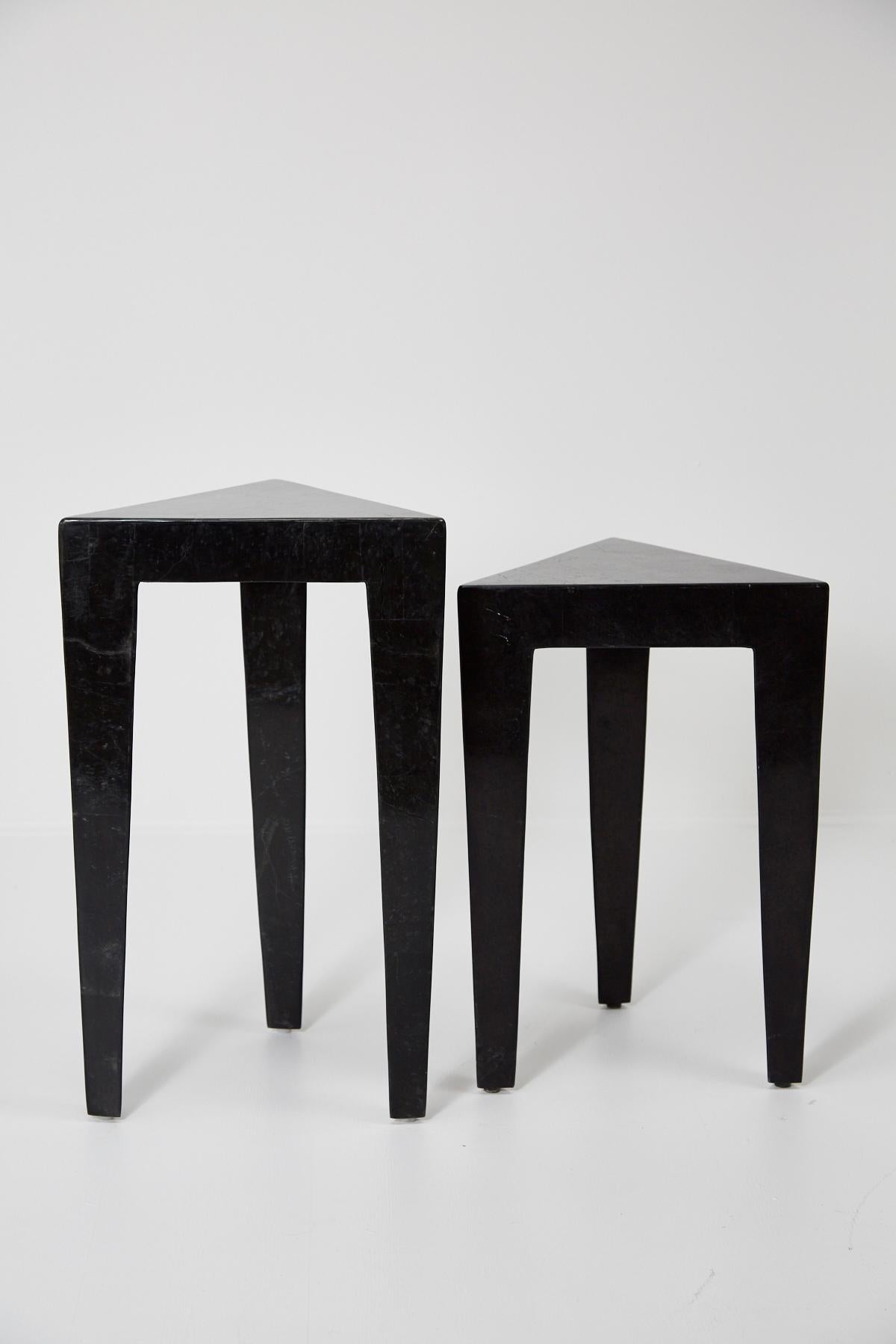 Black Tessellated Stone Triangular Nesting Tables, 1990s For Sale 4