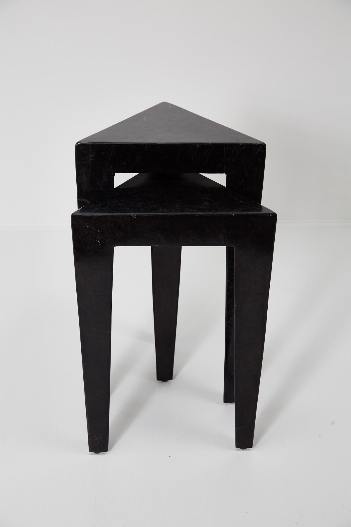 Black Tessellated Stone Triangular Nesting Tables, 1990s For Sale 6