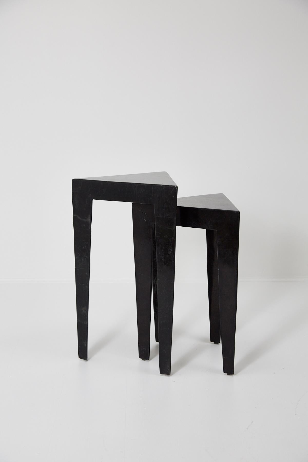 Post-Modern Black Tessellated Stone Triangular Nesting Tables, 1990s For Sale