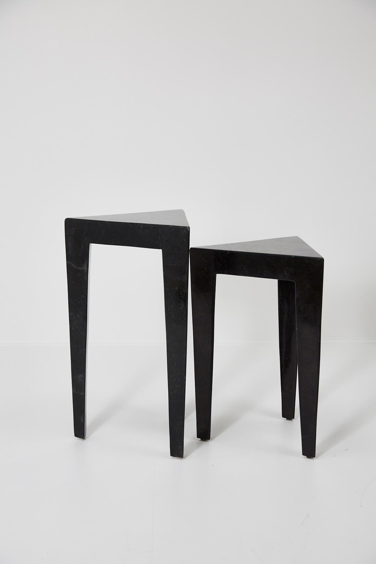 Philippine Black Tessellated Stone Triangular Nesting Tables, 1990s For Sale