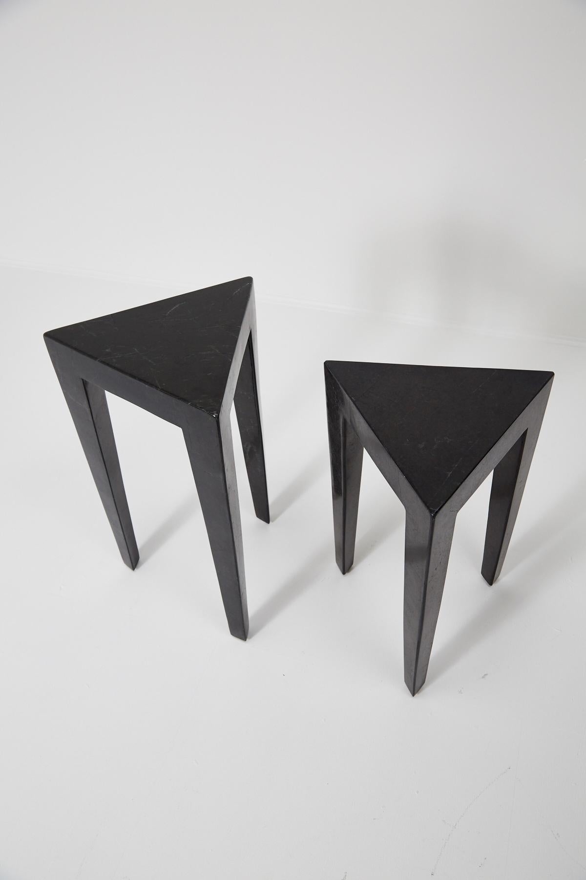 Black Tessellated Stone Triangular Nesting Tables, 1990s For Sale 1