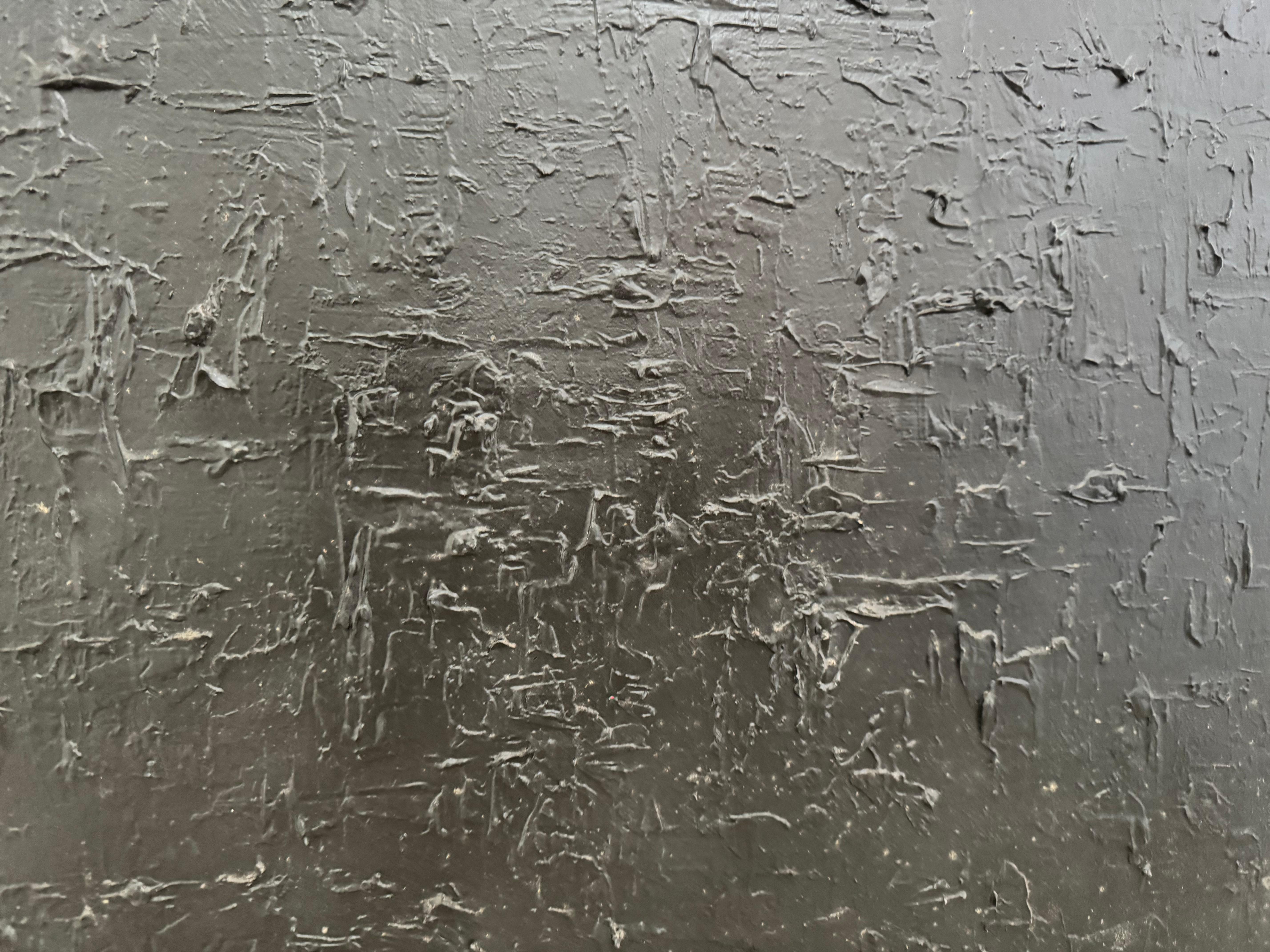 Moderne Peinture abstraite contemporaine texturée noire en vente