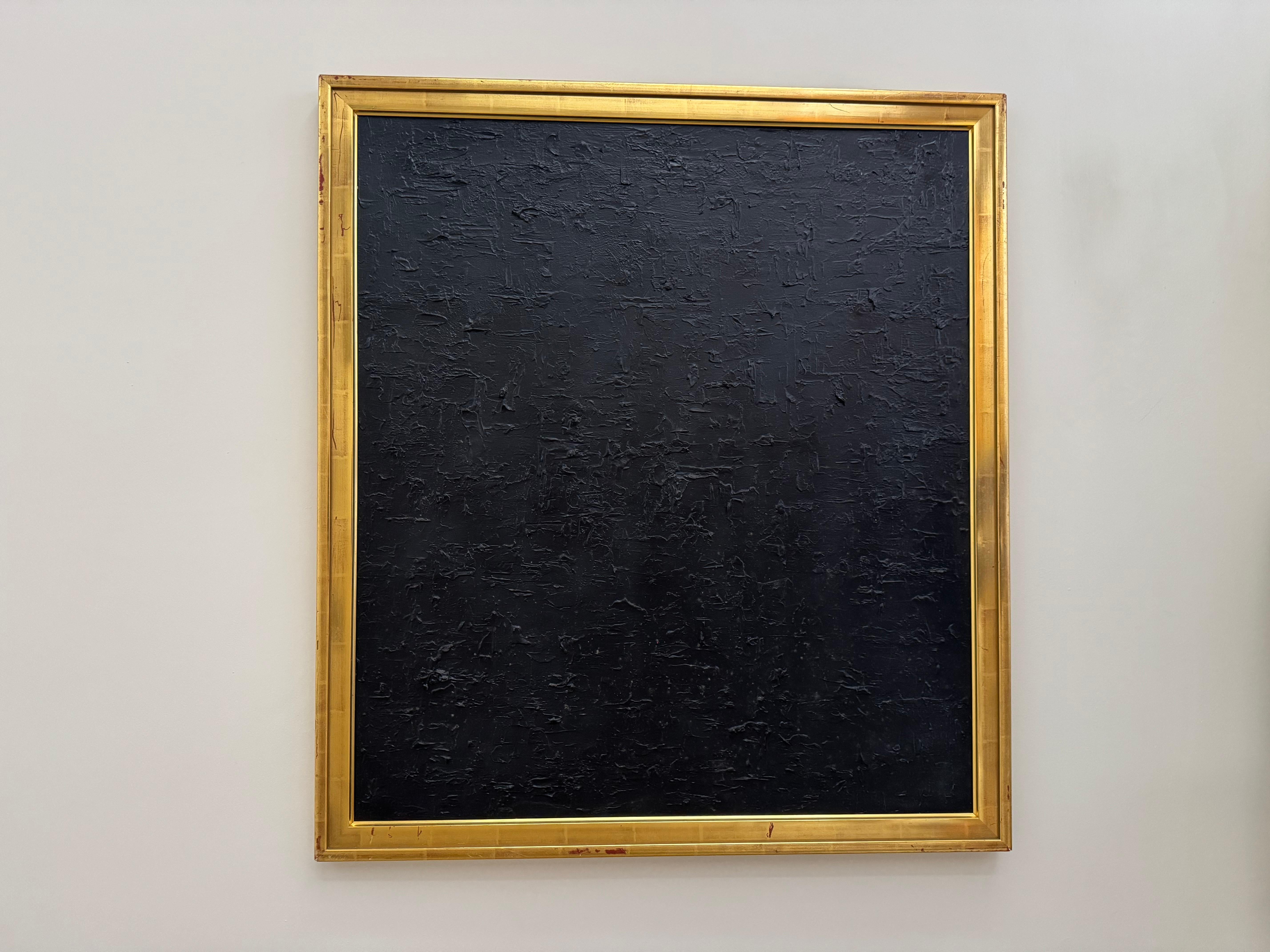 Peint à la main Peinture abstraite contemporaine texturée noire en vente