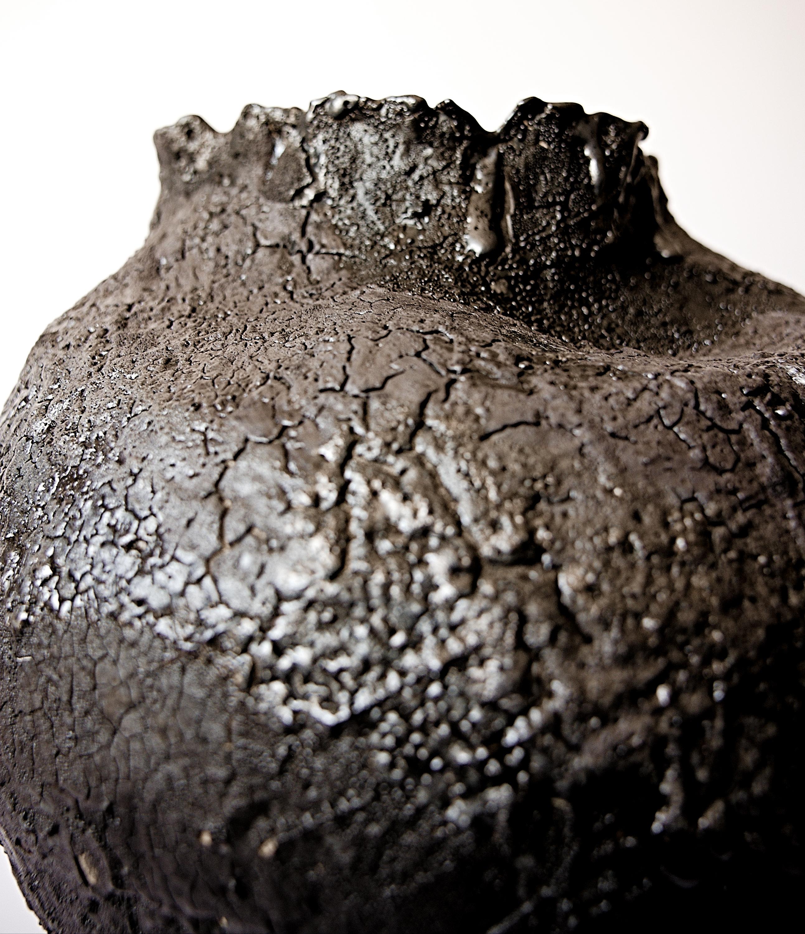 Black Textured  Free Form Hand Made Vase II For Sale 2
