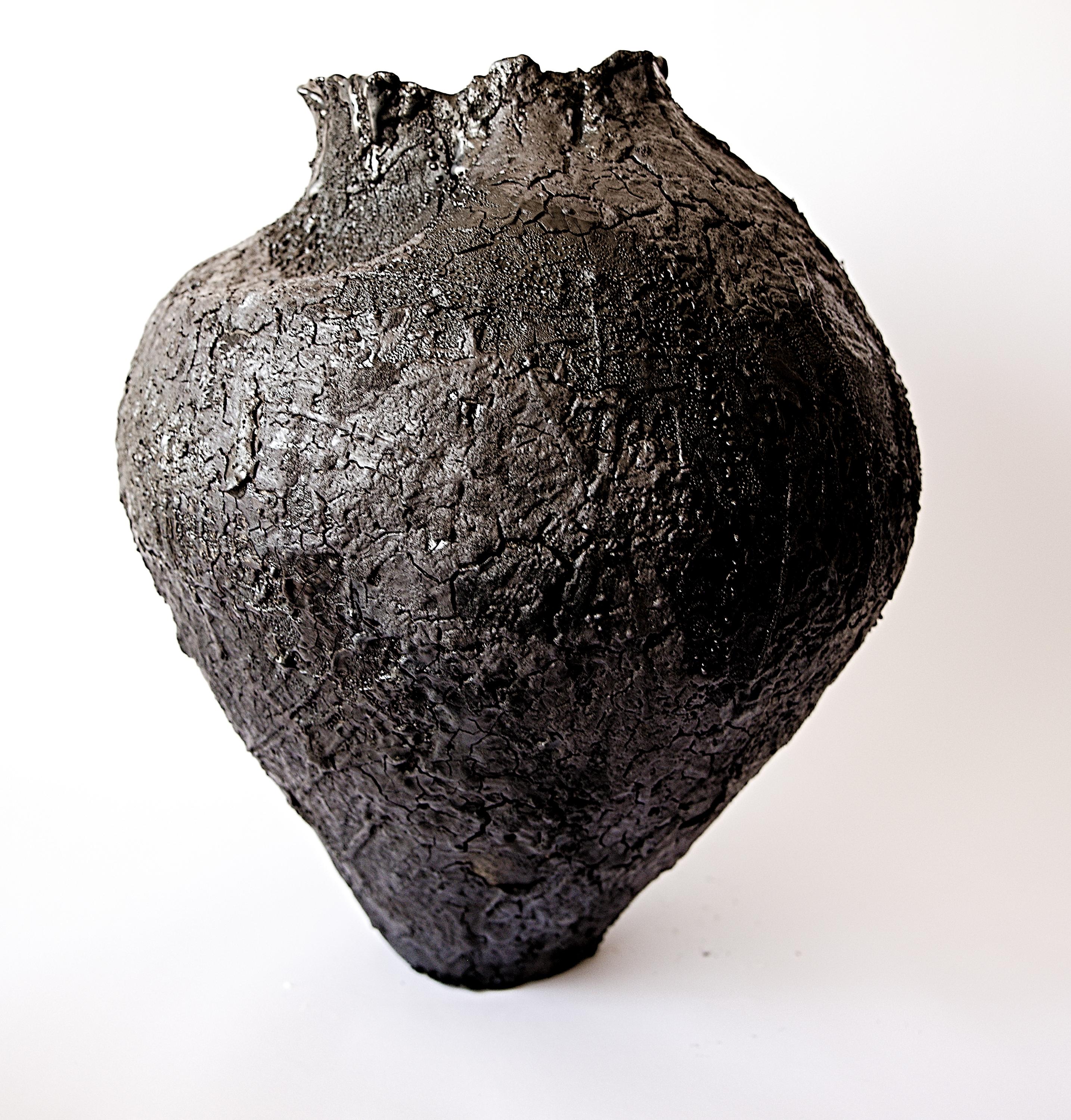 Black Textured  Free Form Hand Made Vase II For Sale 3