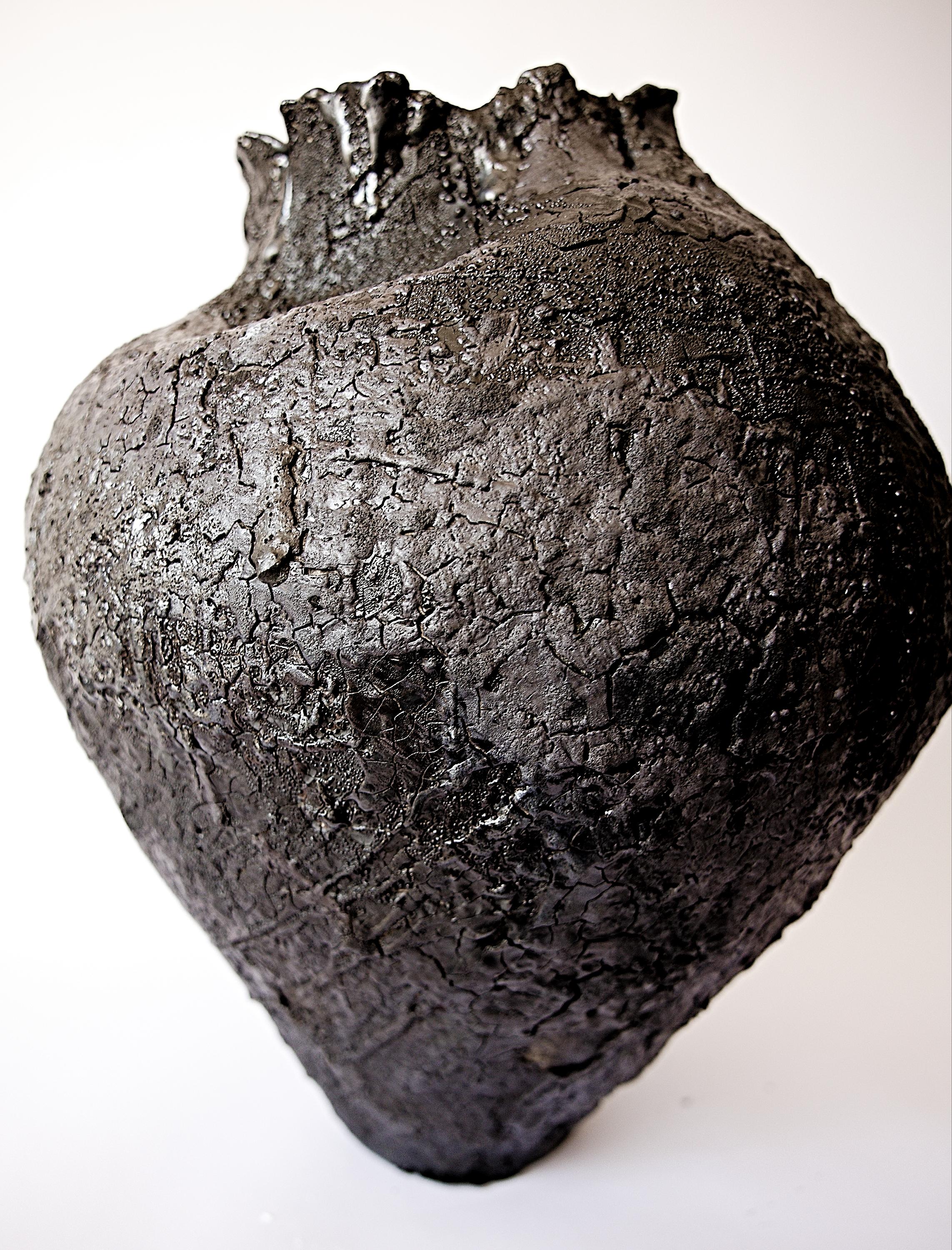 Black Textured  Free Form Hand Made Vase II For Sale 4