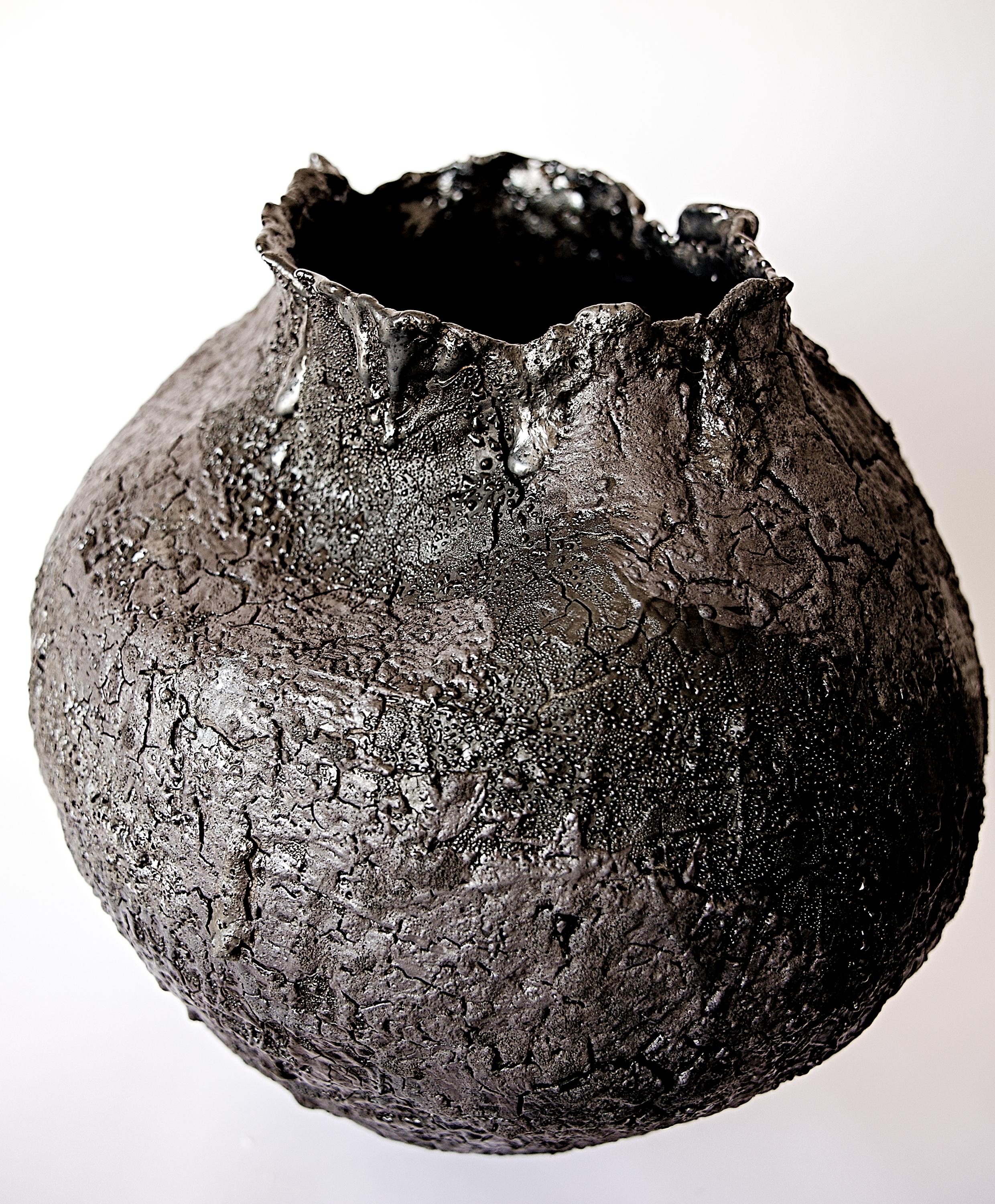 Black Textured  Free Form Hand Made Vase II For Sale 5