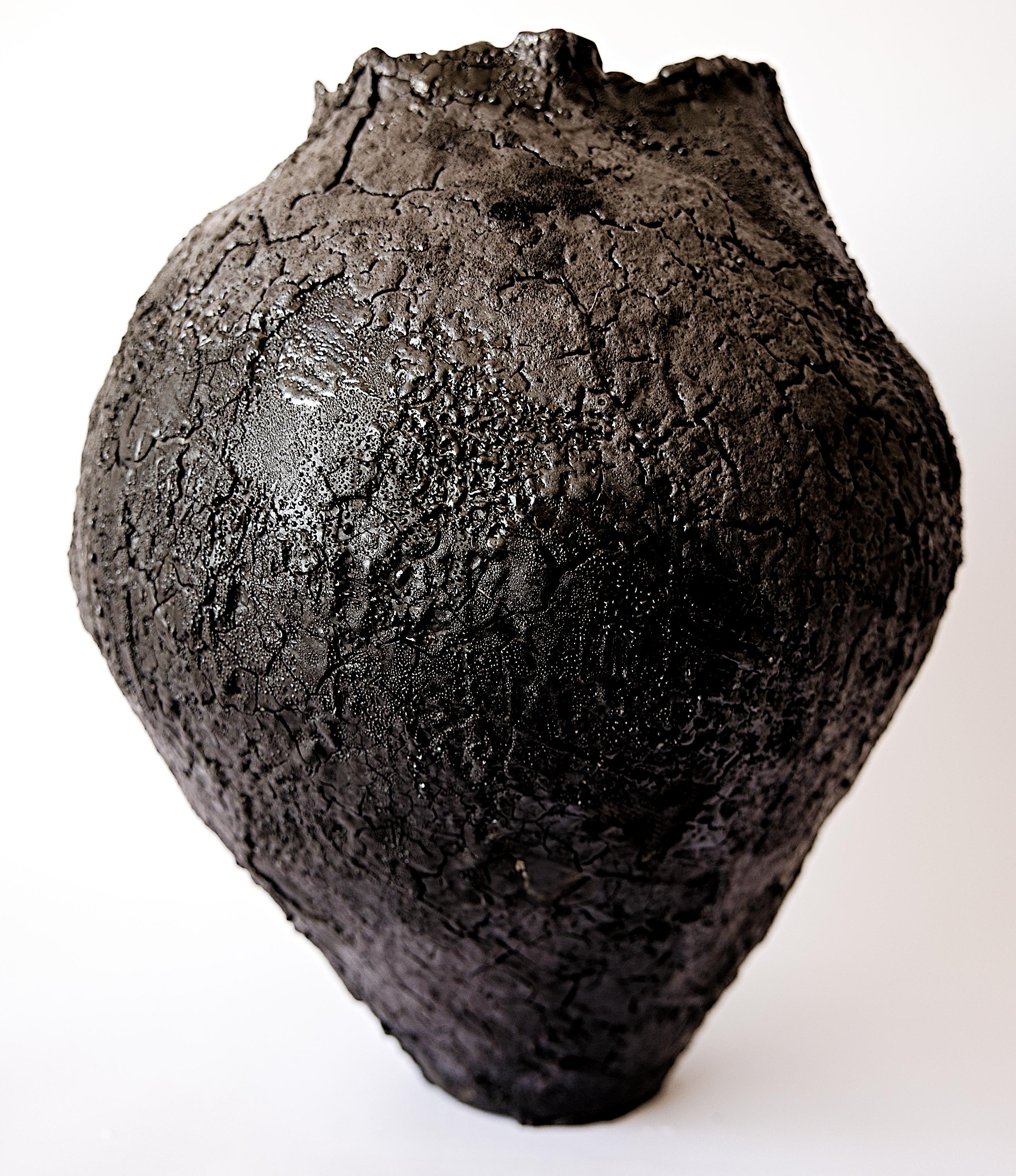 Black Textured  Free Form Hand Made Vase II For Sale 6