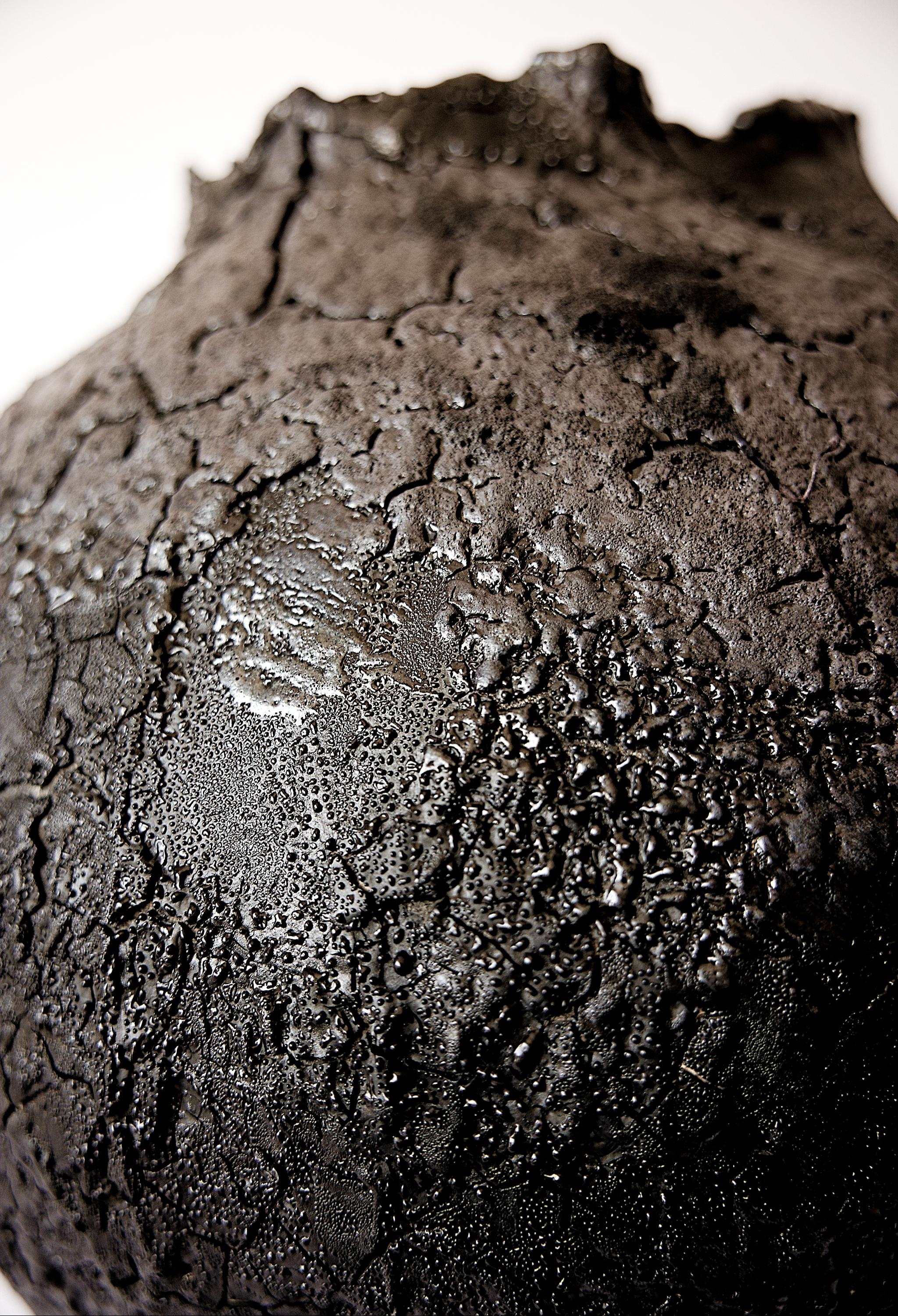 Black Textured  Free Form Hand Made Vase II For Sale 7