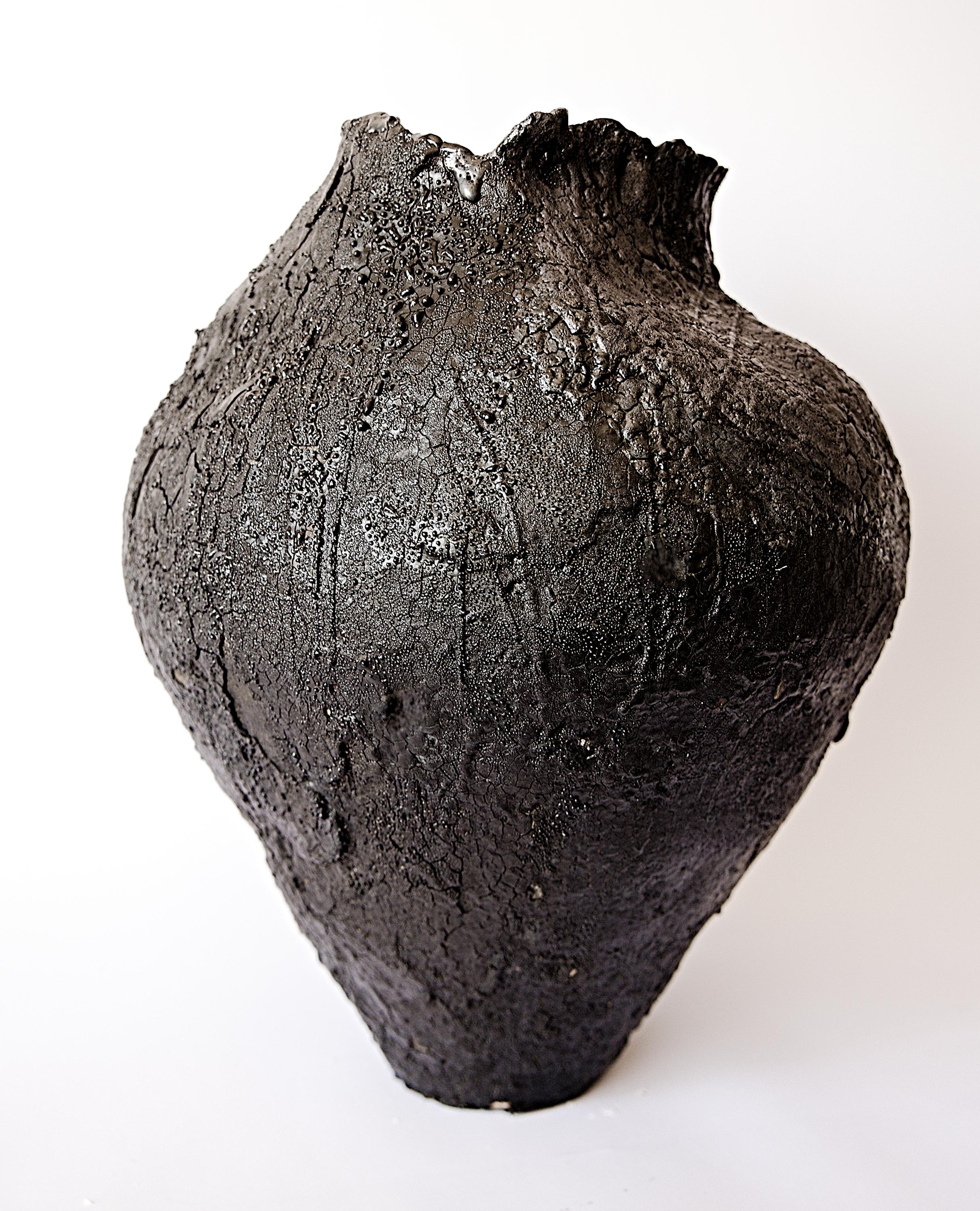 American Black Textured  Free Form Hand Made Vase II For Sale