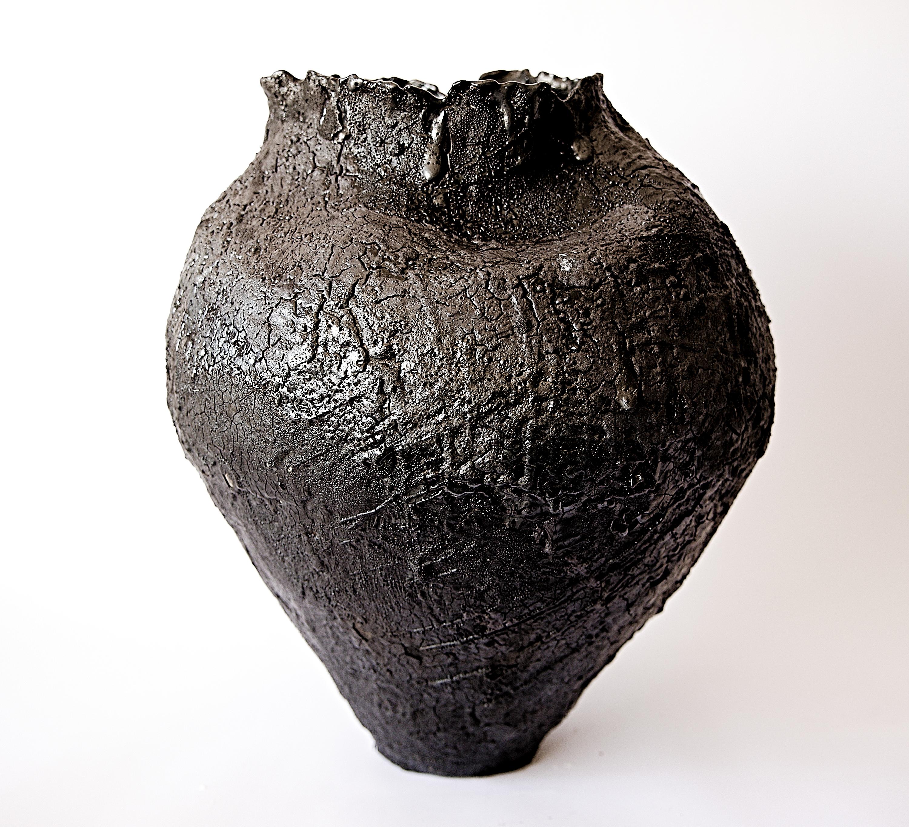Contemporary Black Textured  Free Form Hand Made Vase II For Sale