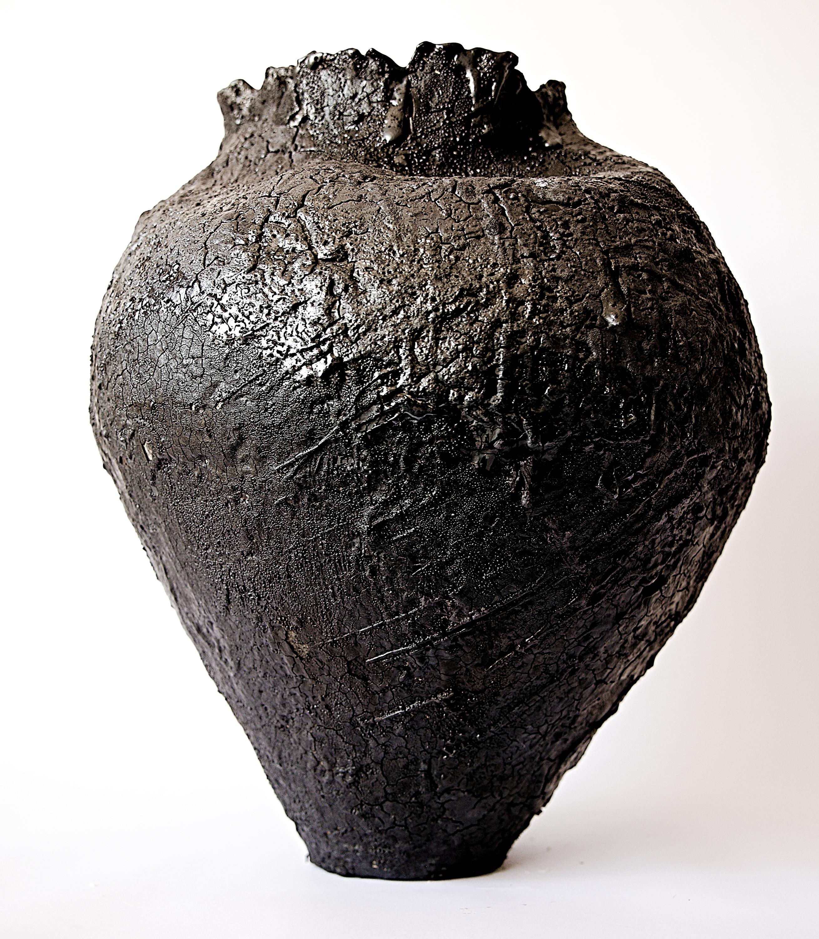 Black Textured  Free Form Hand Made Vase II For Sale 1