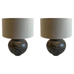 Black Textured Mottled Ceramic Pair Lamps, China, Contemporary