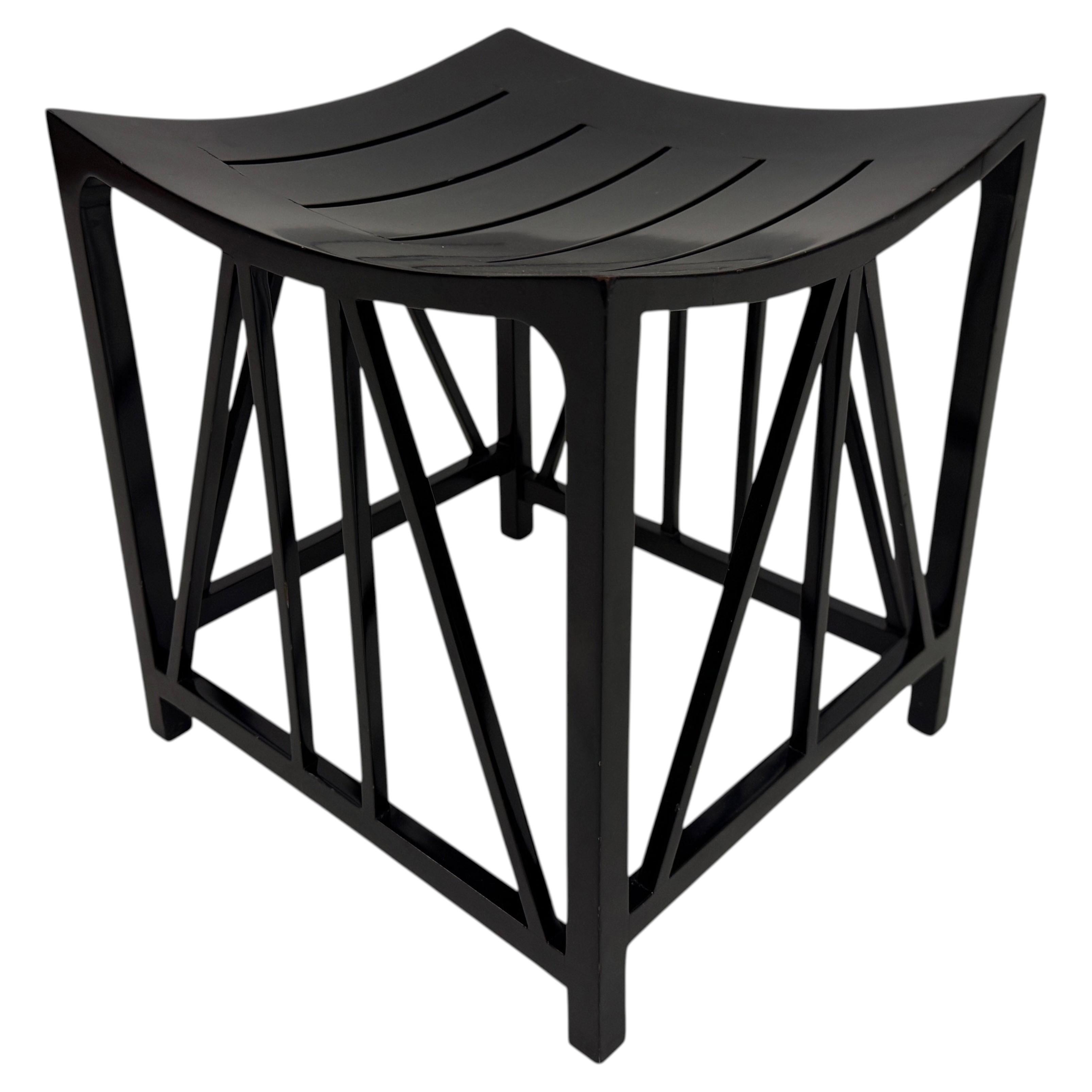 Black Thebes Style Stool, Beech Wood, Egyptian Revival, Liberty Style For Sale