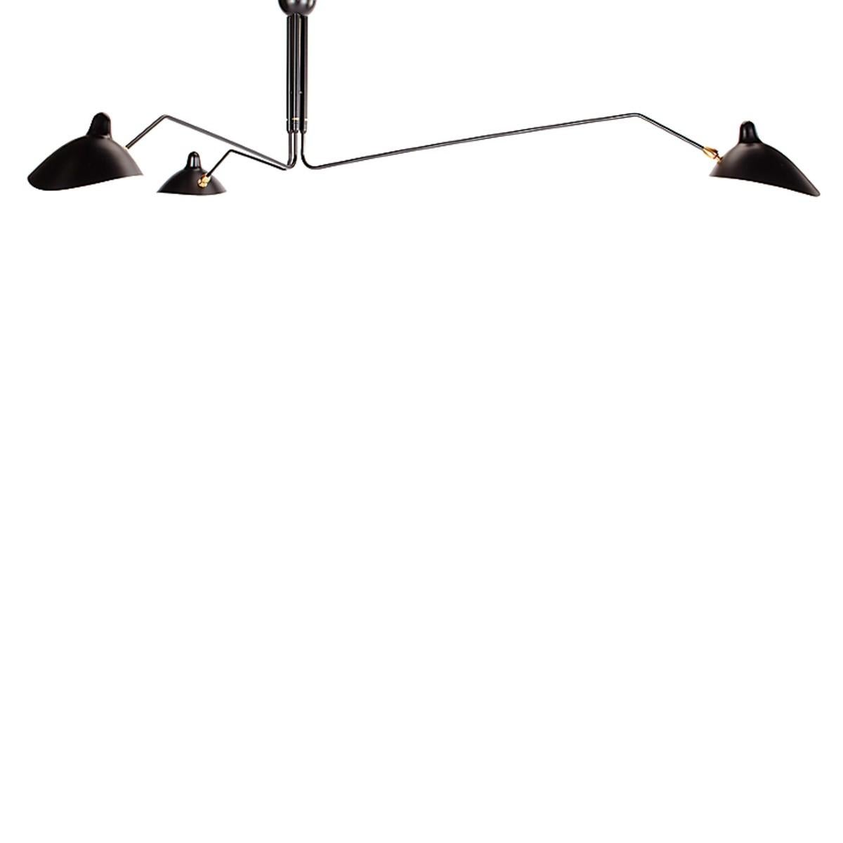 Unknown Black Thee-Arm Roating Ceiling Lamp by Serge Mouille