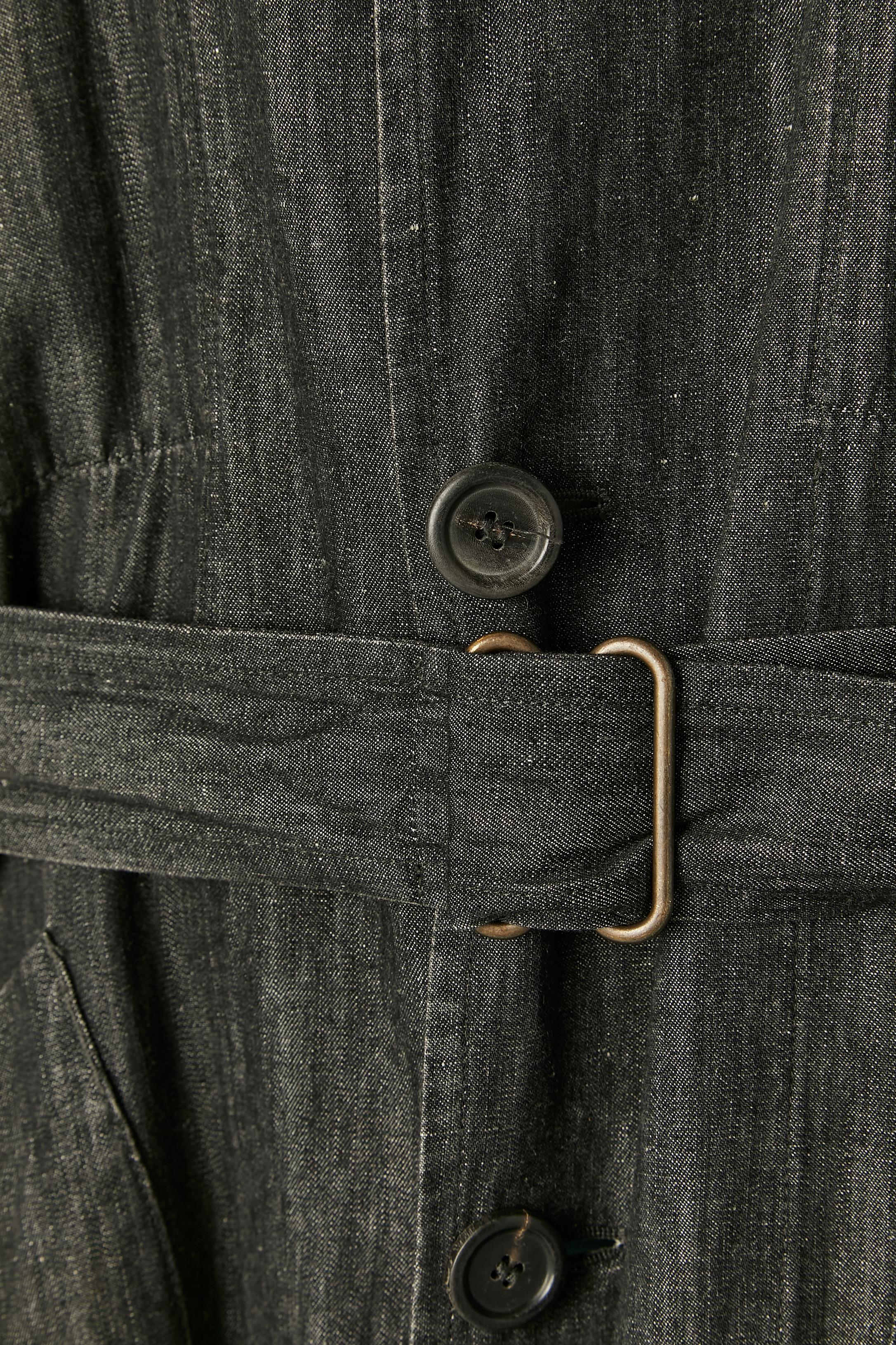 Nero Cappotto monopetto in denim sottile nero con cintura Yves Saint Laurent Rive Gauche in vendita
