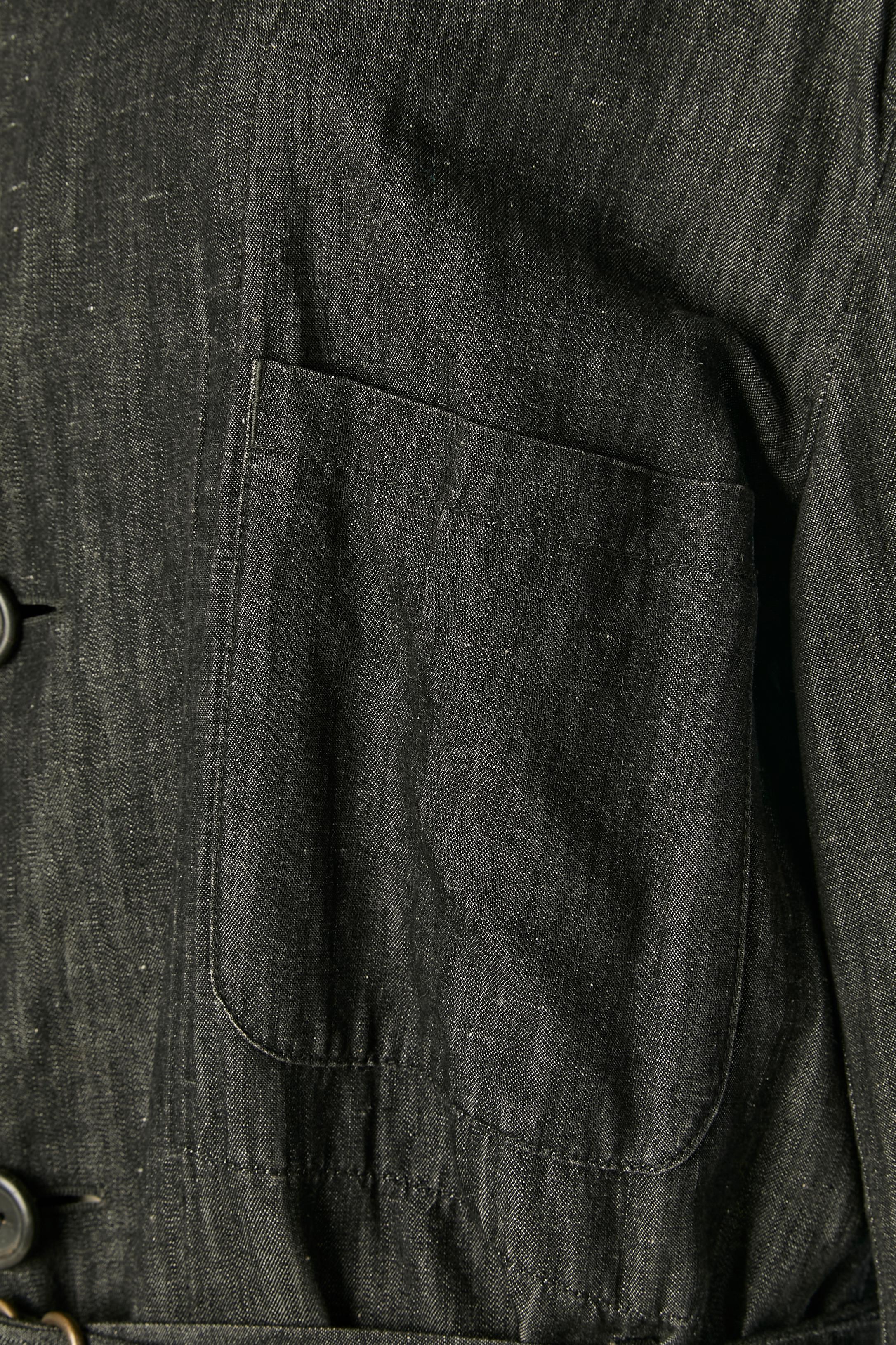 Cappotto monopetto in denim sottile nero con cintura Yves Saint Laurent Rive Gauche In condizioni ottime in vendita a Saint-Ouen-Sur-Seine, FR