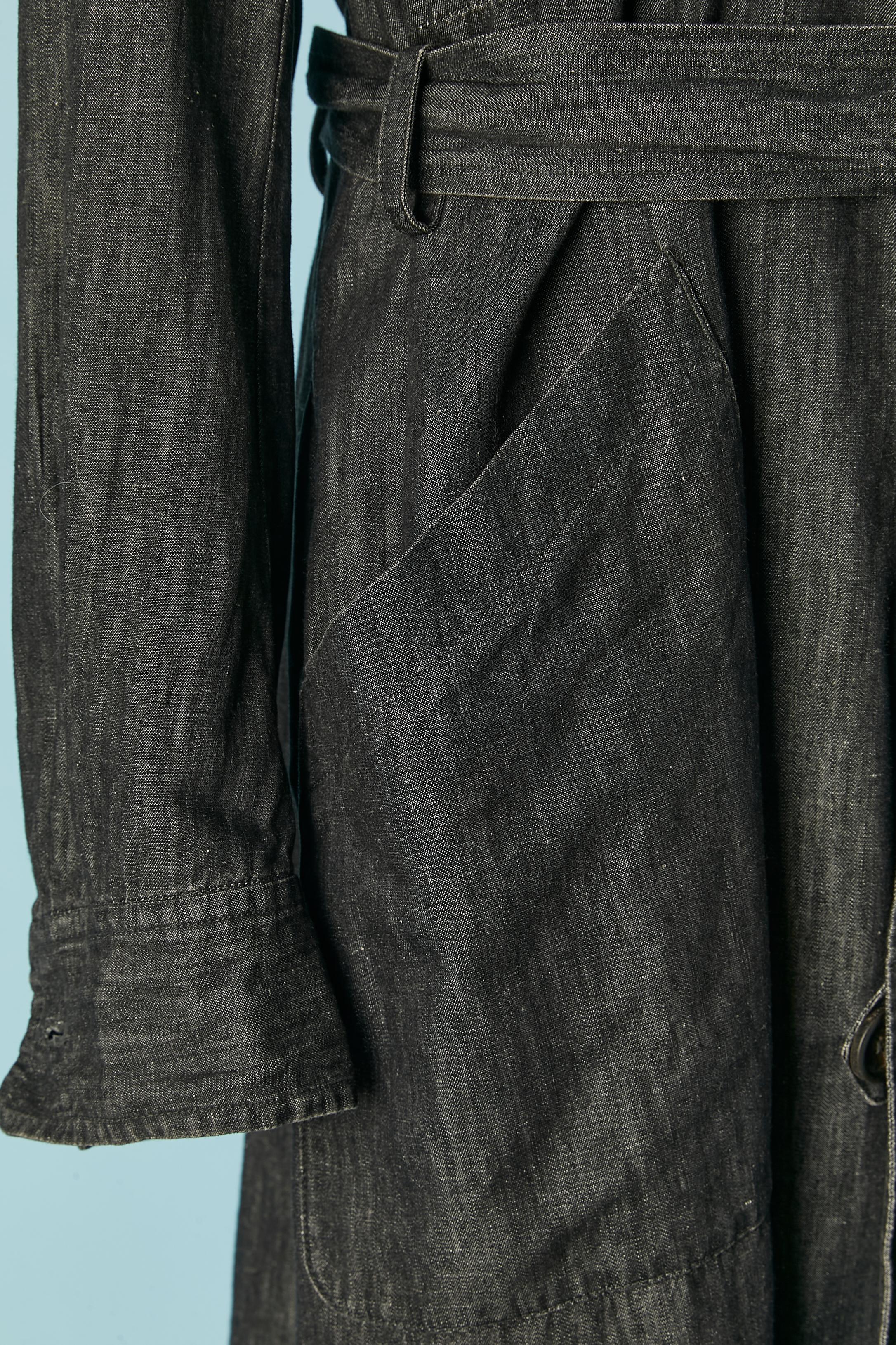 da uomo o donna Cappotto monopetto in denim sottile nero con cintura Yves Saint Laurent Rive Gauche in vendita
