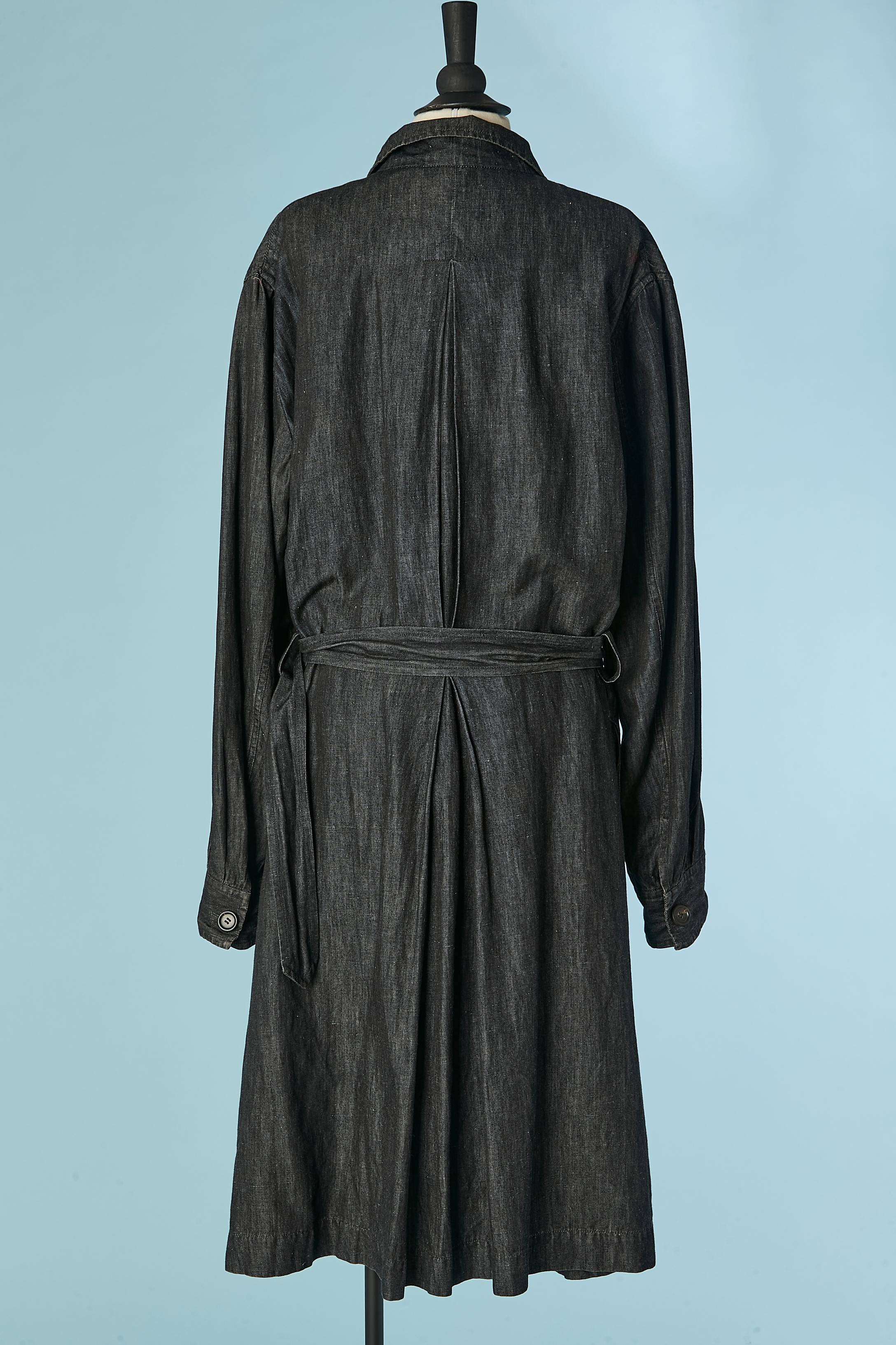 Cappotto monopetto in denim sottile nero con cintura Yves Saint Laurent Rive Gauche in vendita 2