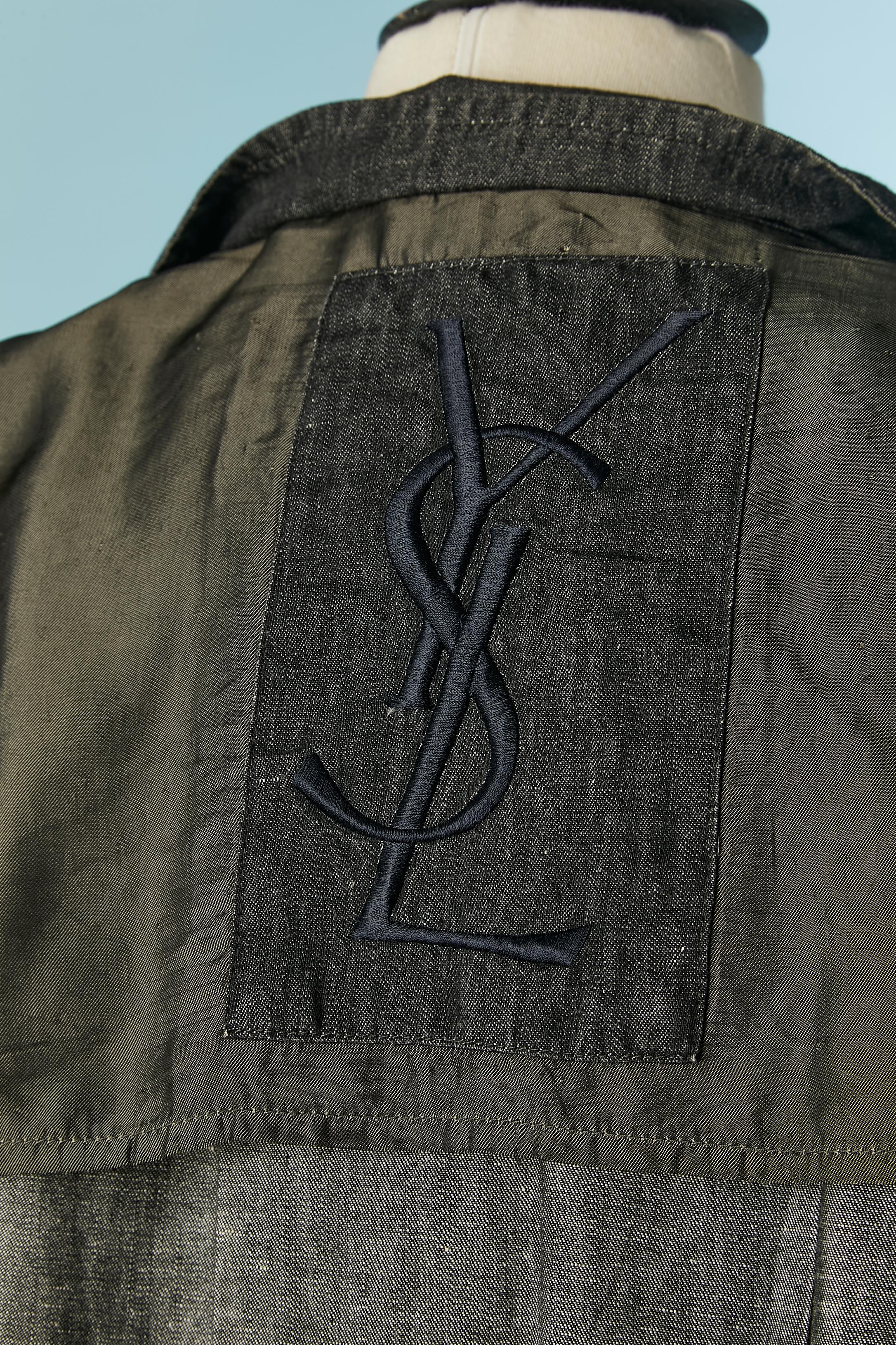 Cappotto monopetto in denim sottile nero con cintura Yves Saint Laurent Rive Gauche in vendita 3