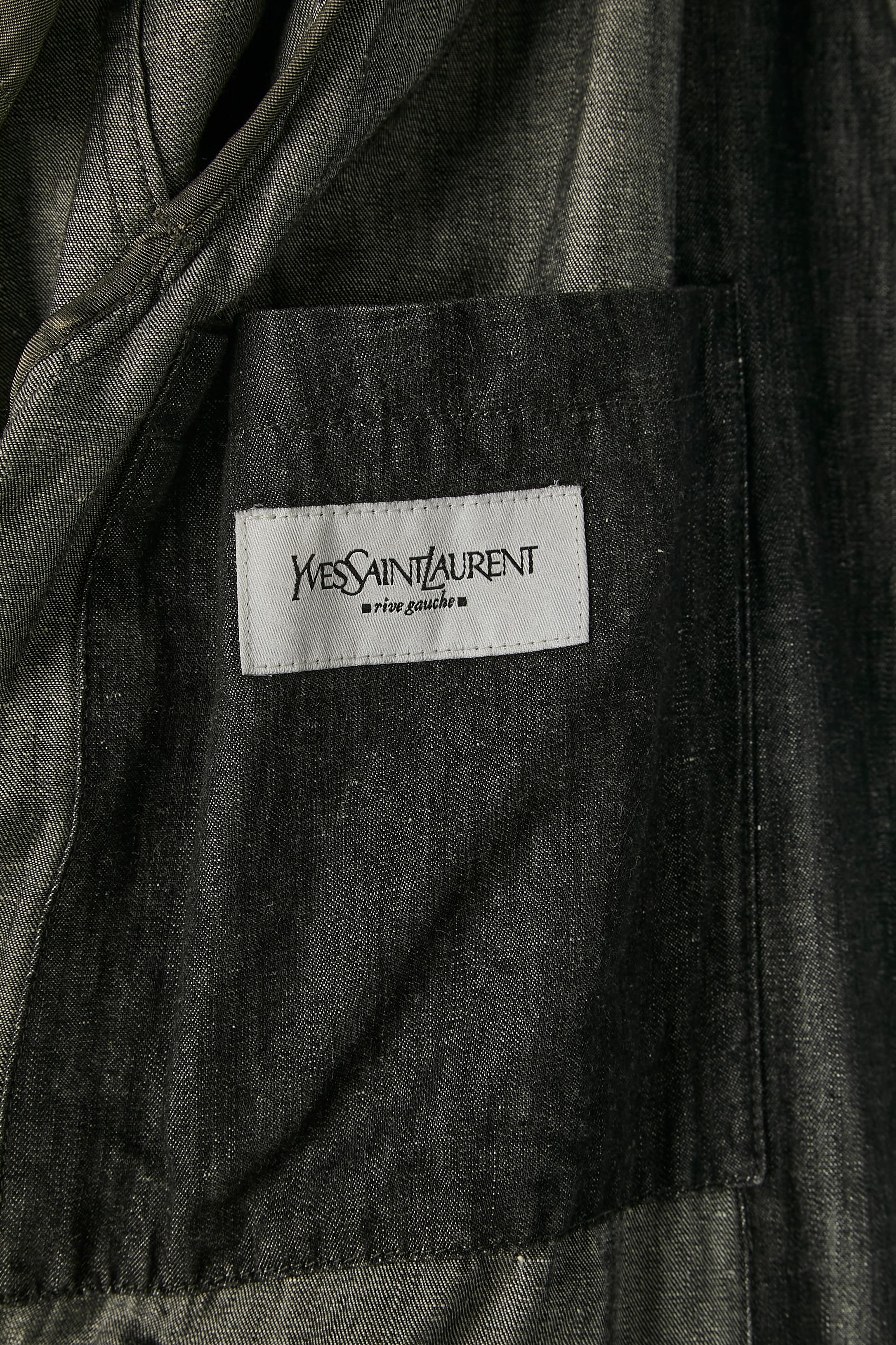 Cappotto monopetto in denim sottile nero con cintura Yves Saint Laurent Rive Gauche in vendita 4