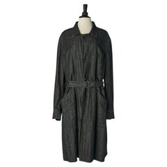 Black thin denim single-breasted coat with belt Yves Saint Laurent Rive Gauche 