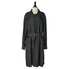 Cappotto monopetto in denim sottile nero con cintura Yves Saint Laurent Rive Gauche