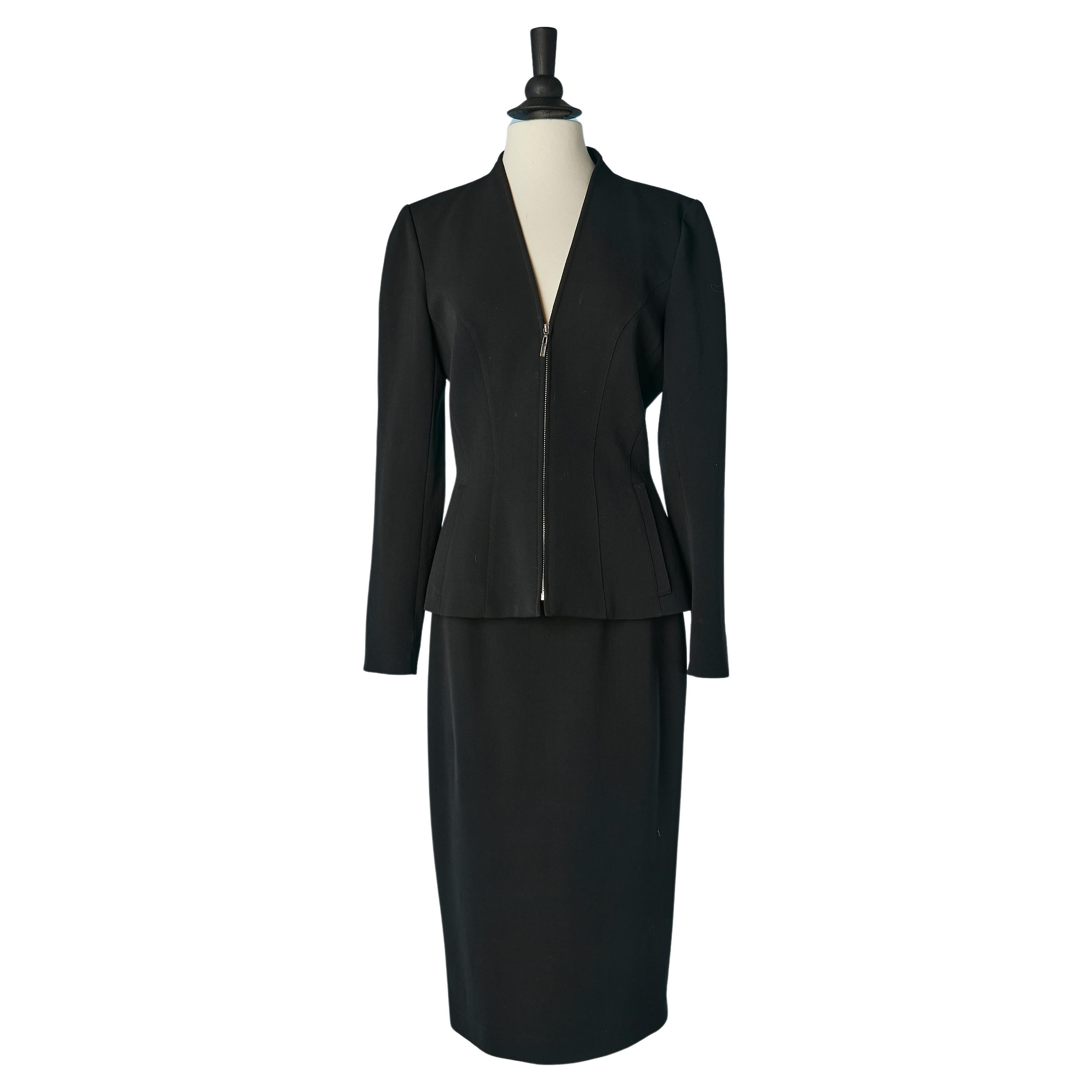 Gonna nera in lana sottile con chiusura a zip sul davanti Mugler