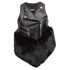 Black Thomas Wylde Leather & Fox Fur Moto Vest Size US S