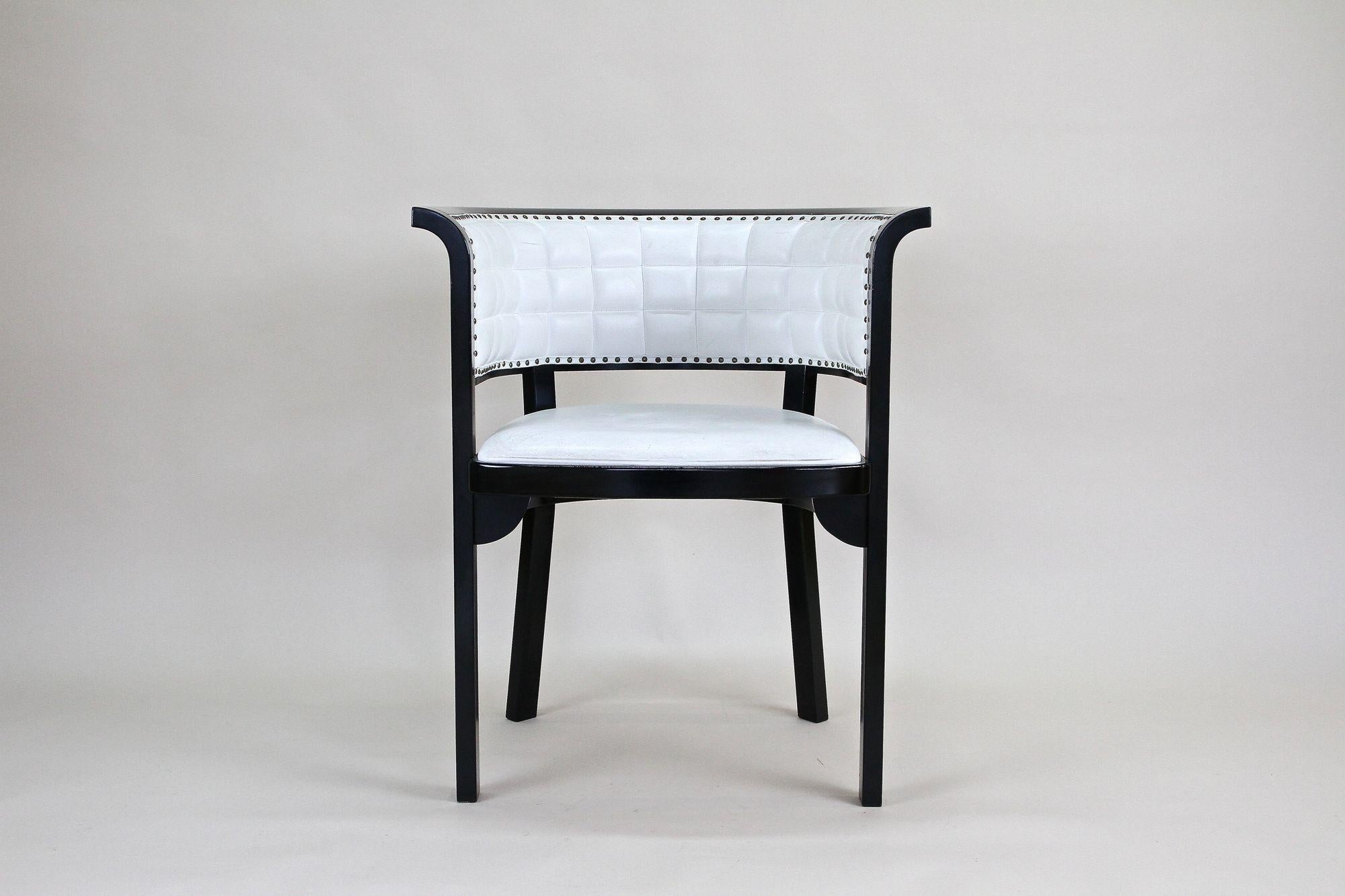 Austrian Black Thonet Armchair with White Leather, Design Marcel Kammerer, at circa 1980 For Sale
