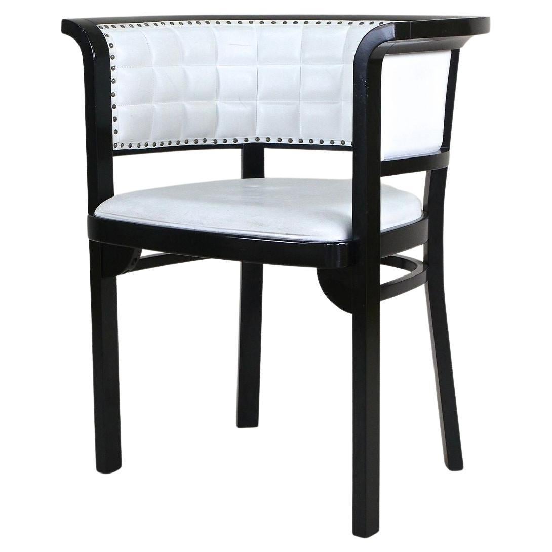 Black Thonet Armchair with White Leather, Design Marcel Kammerer, at circa 1980 For Sale