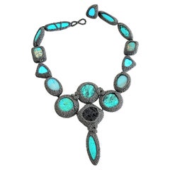 Collier unique au crochet en fil noir Turquoise Lave Amazonite 