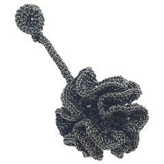 Black Thread Flower Young Hip Art Jewelry Fashion Contemporary Earrings Modern