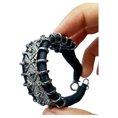 Black Thread Macrame Rosecut Diamond Bracelet 925 Sterling Silver Handmade Gift