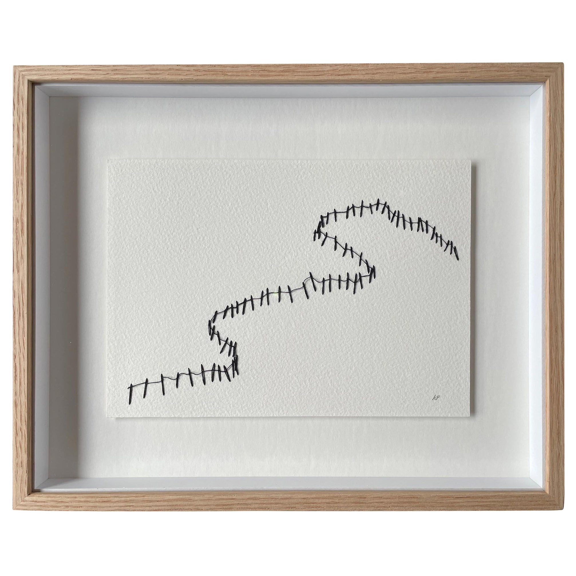 Black Thread On White Ground Fence Design Artwork By Krystyna Pieter, England