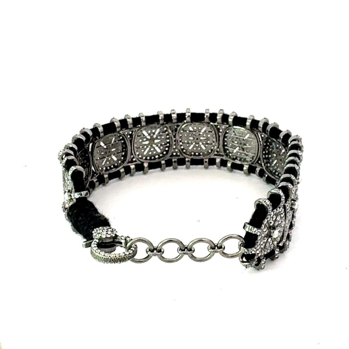 Women's Black Thread Prong Rhinestone Macrame Retro Bracelet Gift for Girlfriend For Sale