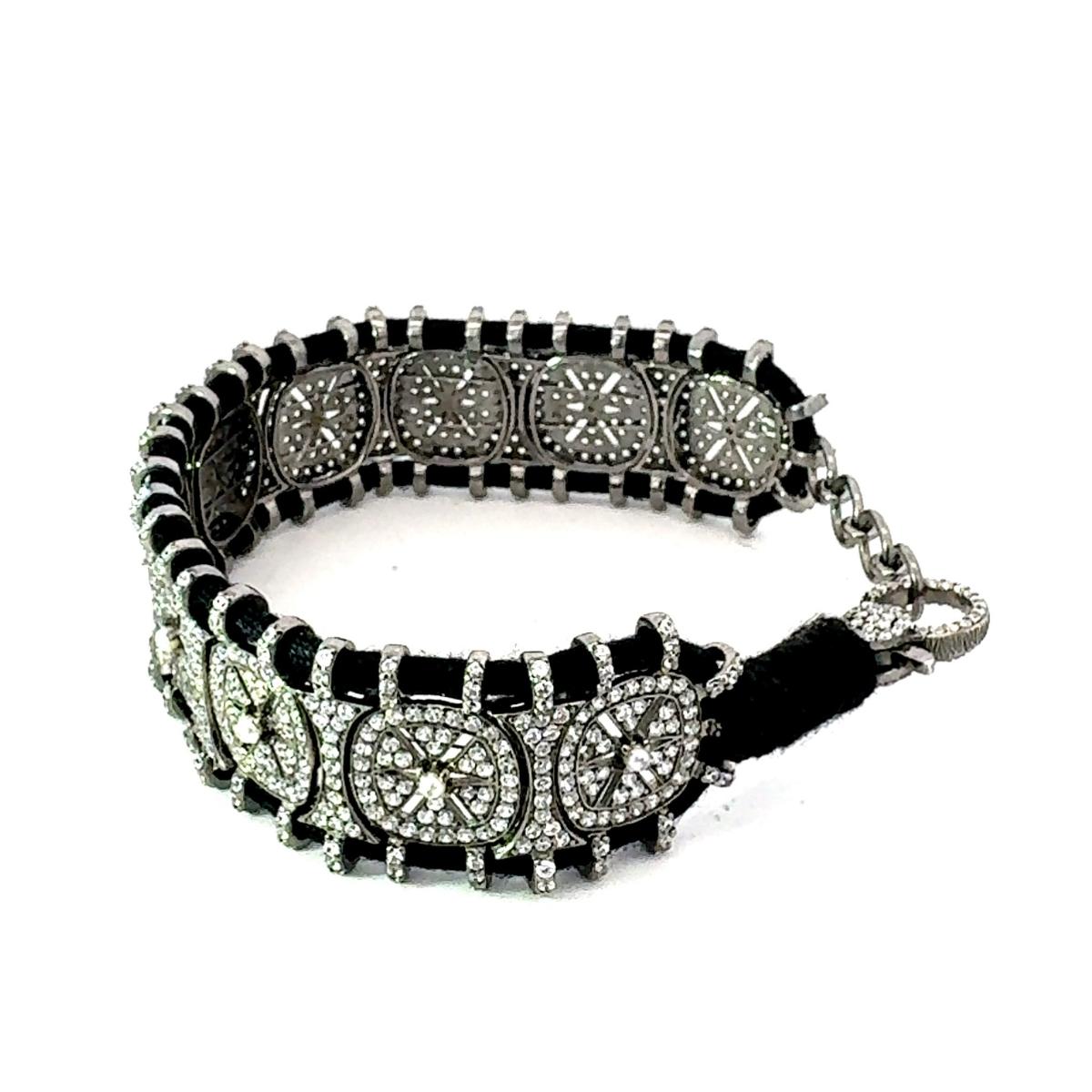Black Thread Prong Rhinestone Macrame Retro Bracelet Gift for Girlfriend For Sale 2